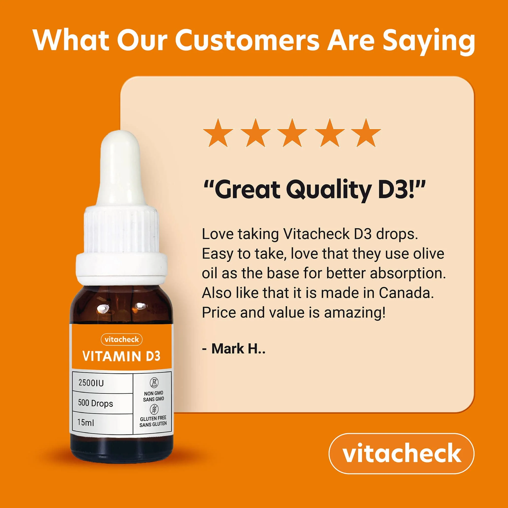 Vitacheck Vitamin D3 2500IU Liquid D3 Drops with Organic Olive Oil, 500 Servings, 15ml - Image 3
