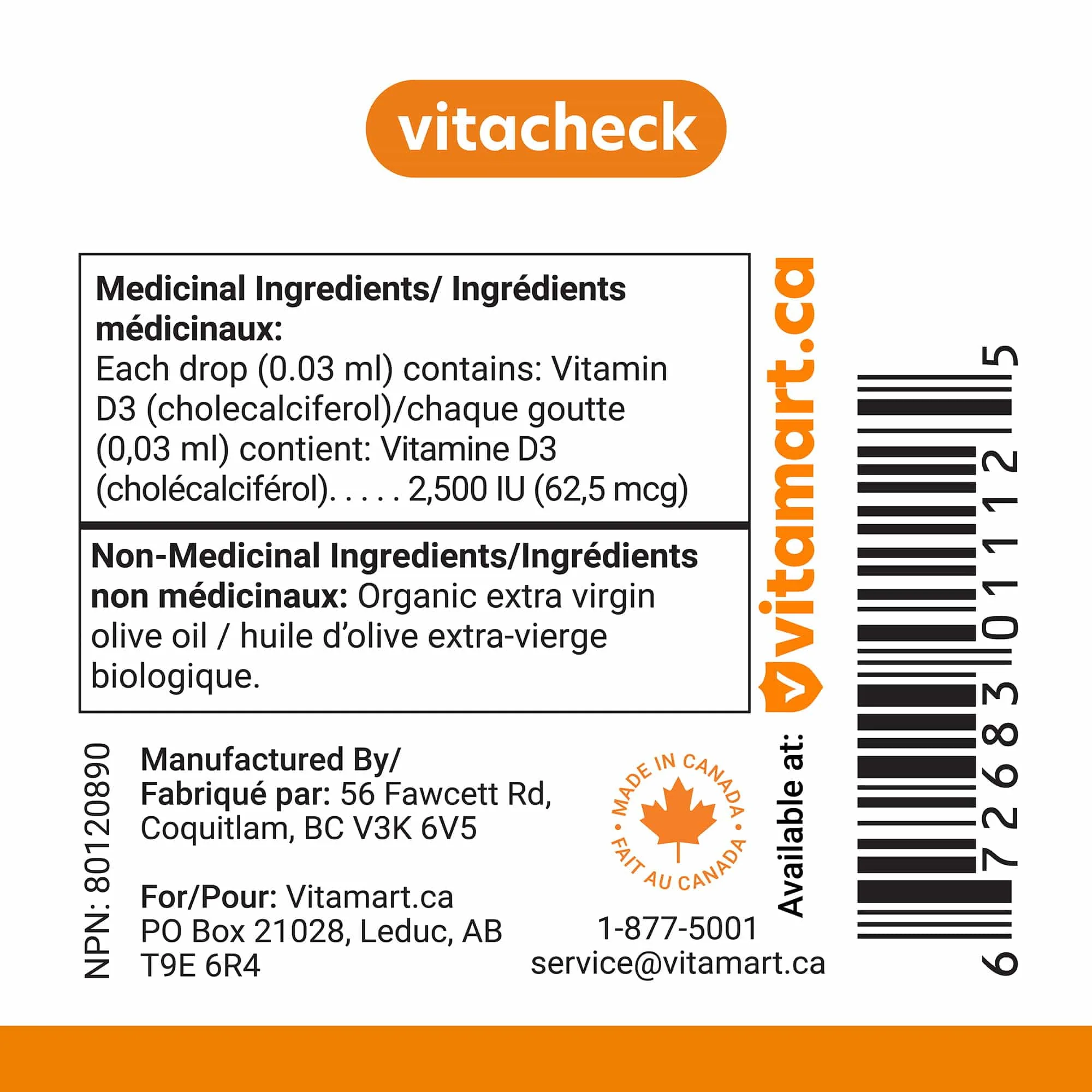 Vitacheck Vitamin D3 2500IU Liquid D3 Drops with Organic Olive Oil, 500 Servings, 15ml - Image 9