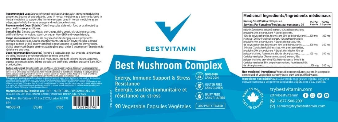BestVitamin Best Mushroom Complex, Ultimate Energy, Immune & Stress Support, Reishi, Maitake, Shiitake, Coriolus, 90 Capsules - Image 4