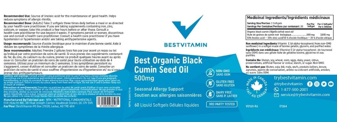 BestVitamin Best Organic Black Cumin Seed Oil 500mg, Gluten-Free, Non-GMO, 60 Liquid Softgels, Clearance 50% Off, Final Sale - Image 4