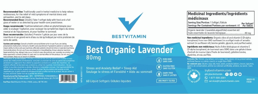 BestVitamin Best Organic Lavender 80mg, Stress & Anxiety Relief, Sleep Aid, 60 Liquid Softgels - Image 4
