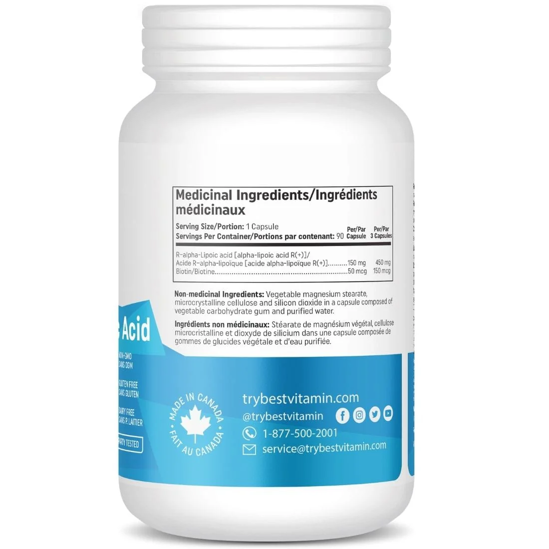 BestVitamin Best R+ Alpha Lipoic Acid 150mg Plus Biotin 50mcg, ALA, Non-GMO, 90 Vegetable Capsules - Image 2