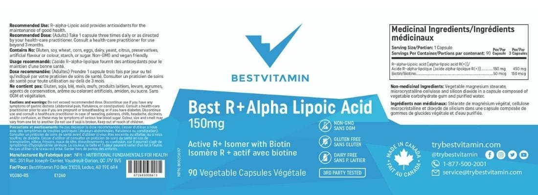 BestVitamin Best R+ Alpha Lipoic Acid 150mg Plus Biotin 50mcg, ALA, Non-GMO, 90 Vegetable Capsules - Image 4
