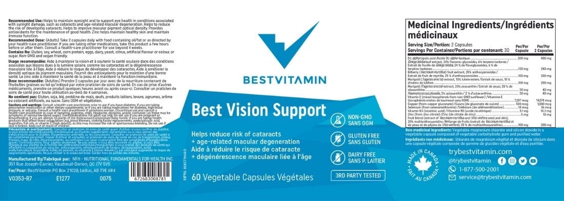 Bestvitamin Best Vision Support, Helps prevent degenerative eye disease, 60 Vegetable Capsules - Image 4
