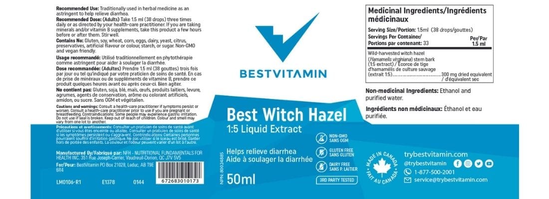 BestVitamin Best Witch Hazel 300mg, 1:5 Liquid Extract, Wild harvested organic witch hazel stem bark - Image 2