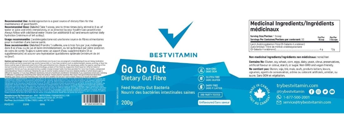 Bestvitamin Go Go Gut, Larch Arabinogalactan Prebiotic Gut Fibre to Feed Healthy Gut Bacteria, 200g, Clearance 50% Off, Final Sale - Image 4