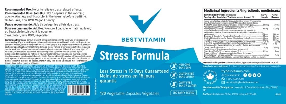BestVitamin Stress Formula, Less Stress in 15 Days Guaranteed, 120 Vegetable Capsules, 2 Month Supply - Image 4