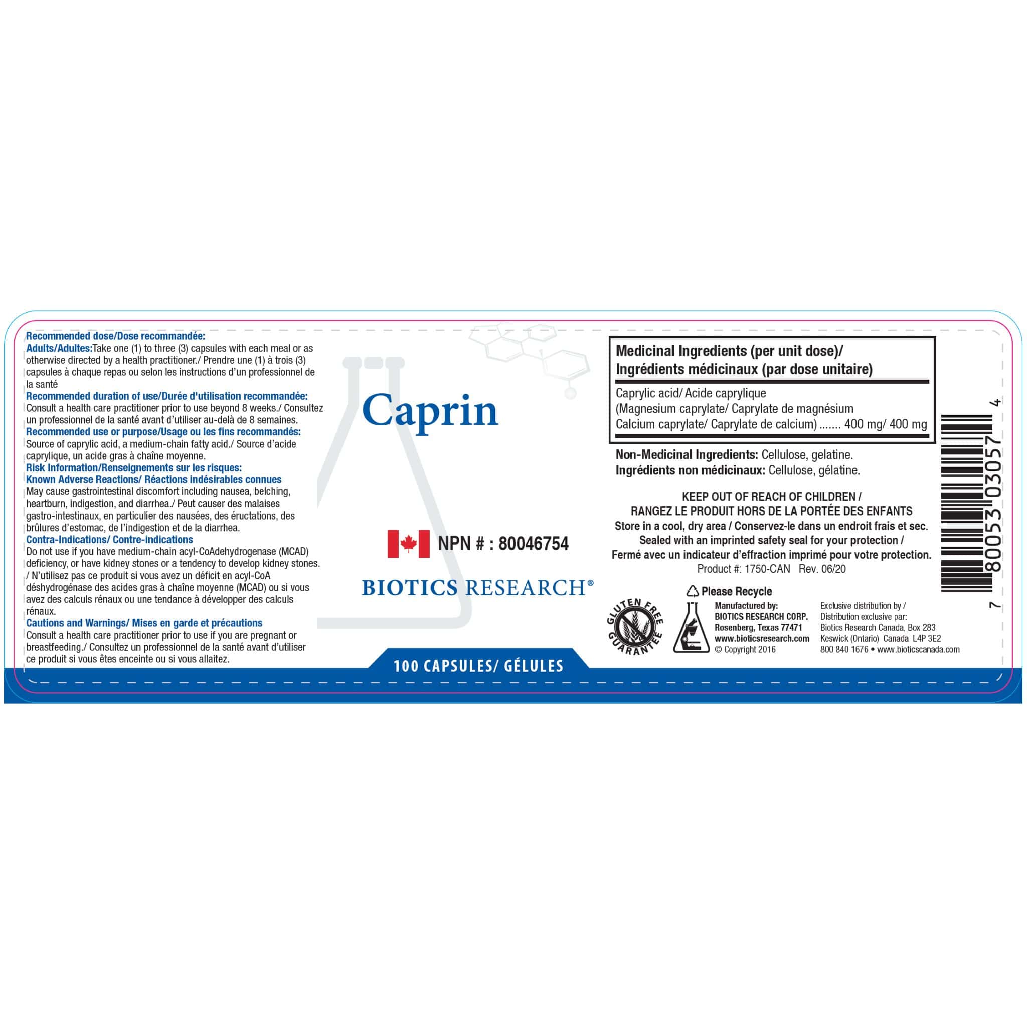 Biotics Research Caprin, 400mg Caprylic Acid, Anti-Fungal, 100 Capsules - Image 2
