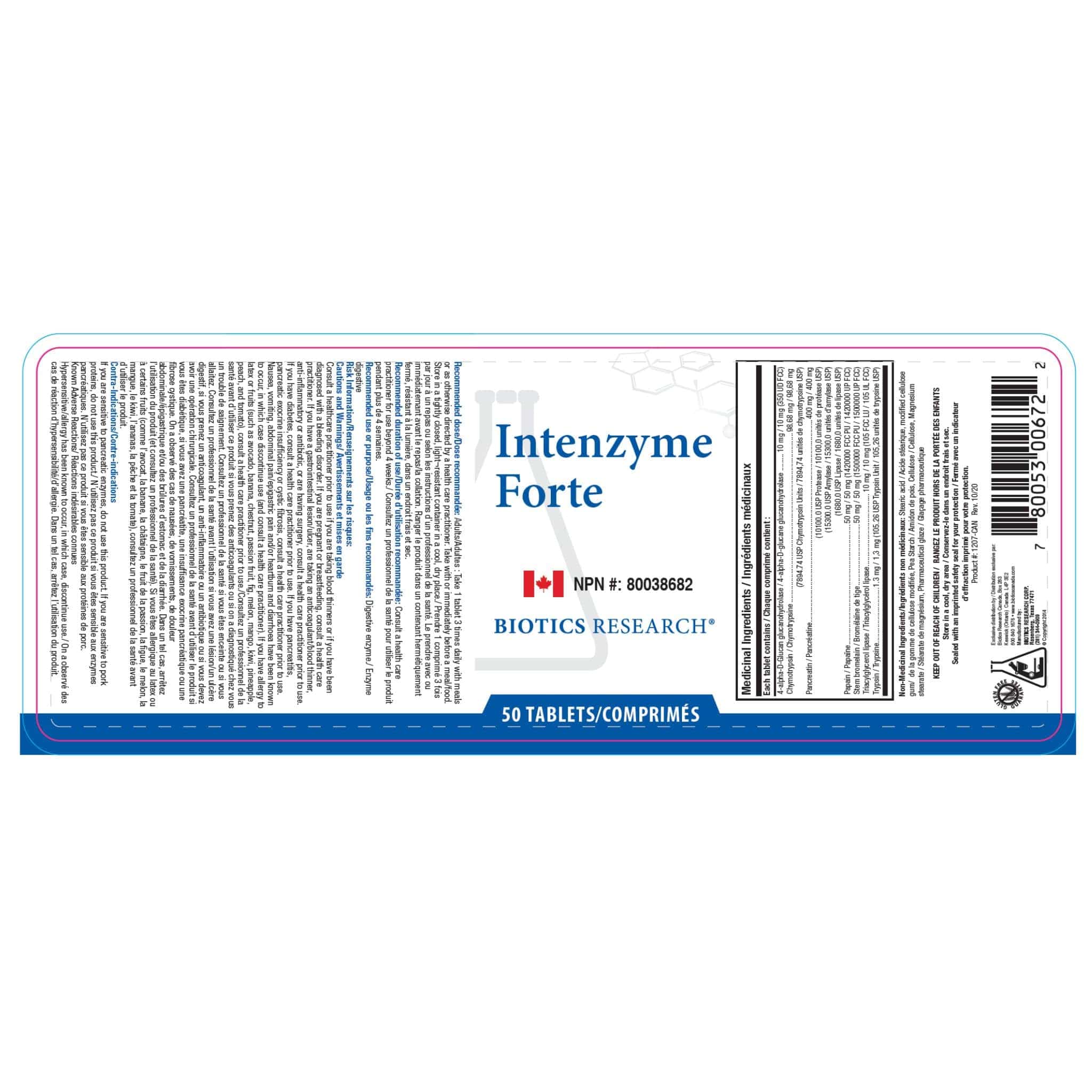 Biotics Research Intenzyme Forte, Proteolytic Enzymes, 50-500 Tablets - Image 4