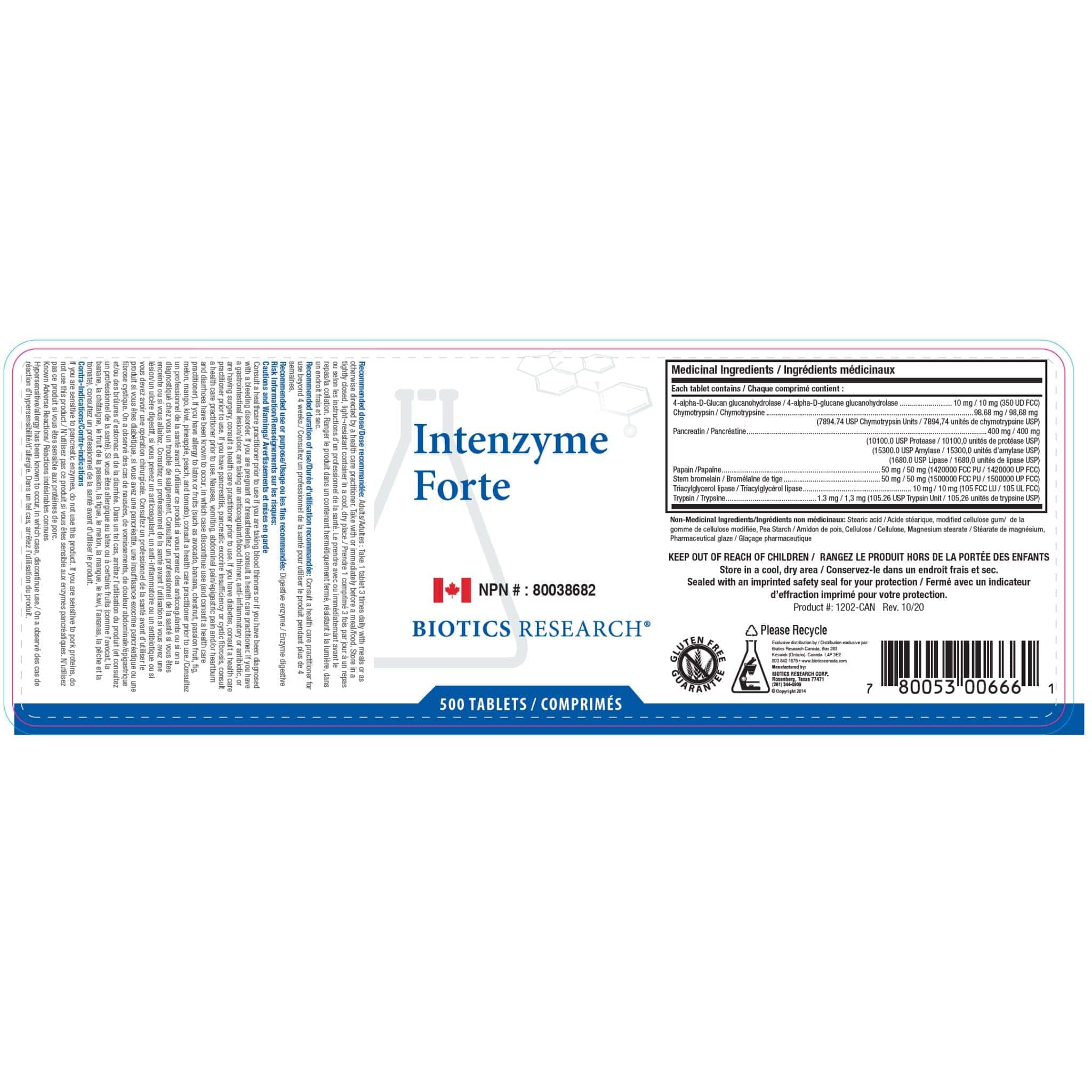 Biotics Research Intenzyme Forte, Proteolytic Enzymes, 50-500 Tablets - Image 6