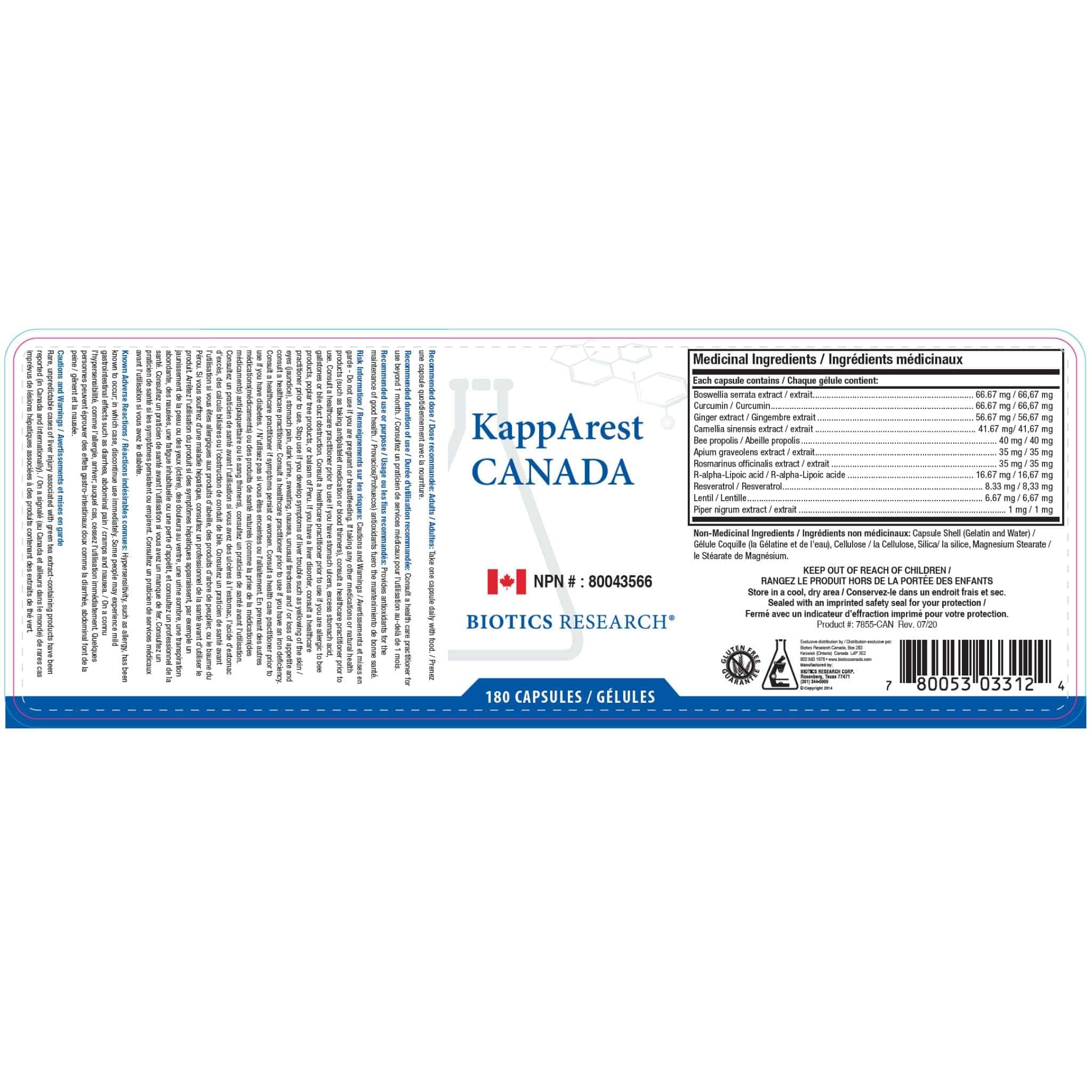 Biotics Research KappArest, Supports Healthy Inflammatory Response, Joint Comfort and Flexibility, 180 Capsules - Image 2