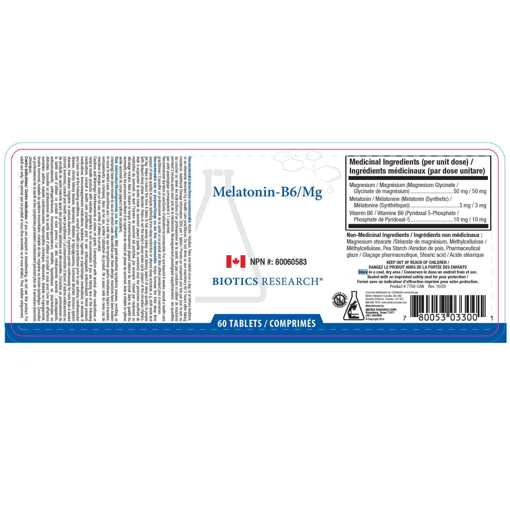 Biotics Research Melatonin B6/Mg, Melatonin Vitamin B6 and Magnesium, 60 Tablets - Image 2