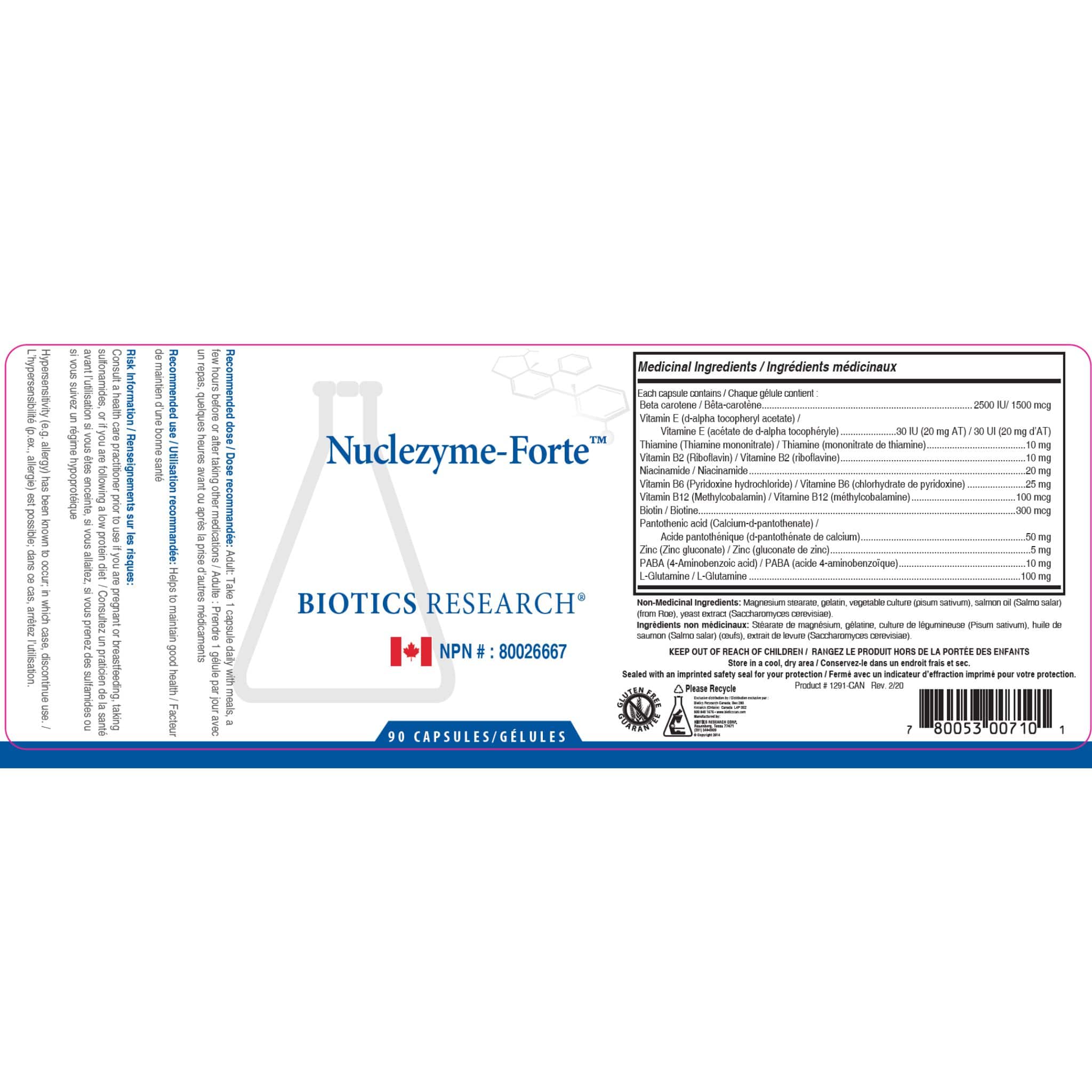 Biotics Research Nuclezyme Forte, Comprehensive RNA/DNA Supplement with B-Vitamins and Antioxidants, 90 Capsules - Image 2