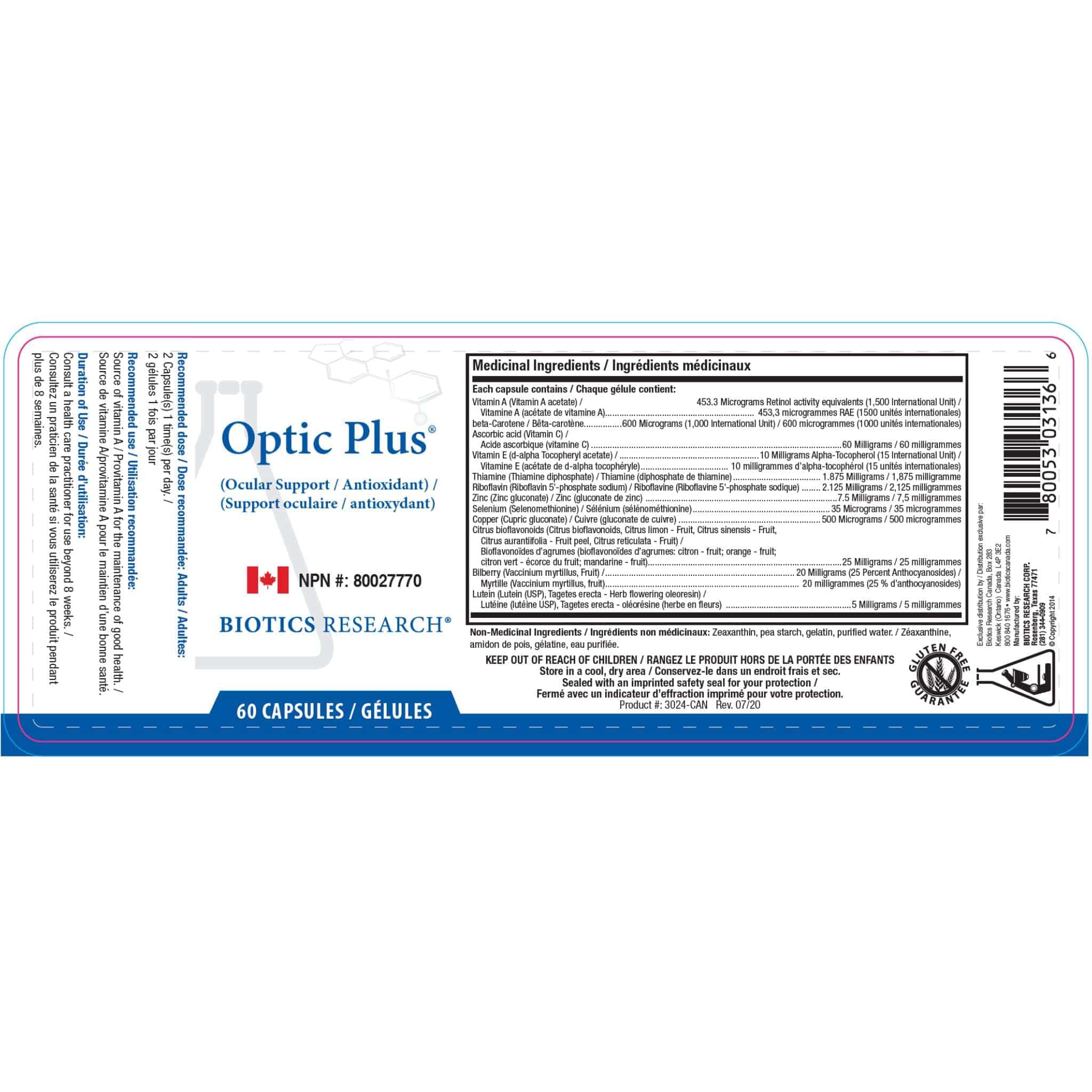Biotics Research Optic-Plus, Advanced Support for Eye Health with Lutein, Zeaxanthin and Antioxidants, 60 Capsules - Image 2