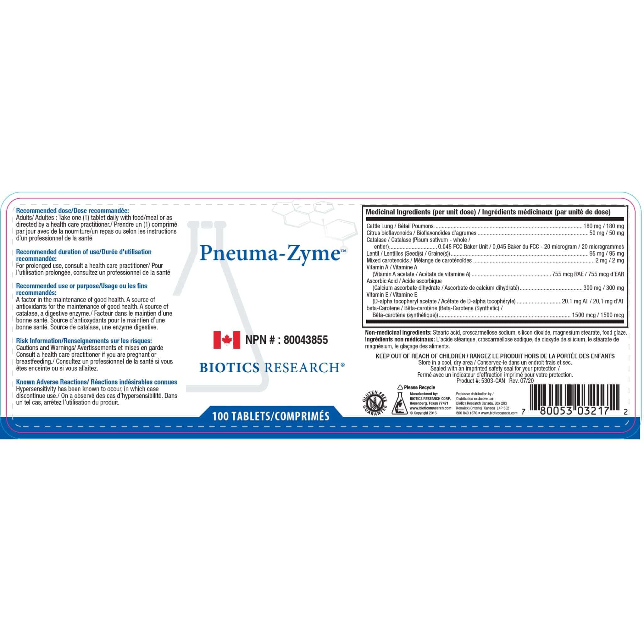 Biotics Research Pneuma-Zyme, Lung and Respiratory Support with Neonatal Lung Tissue, 100 Tablets - Image 2