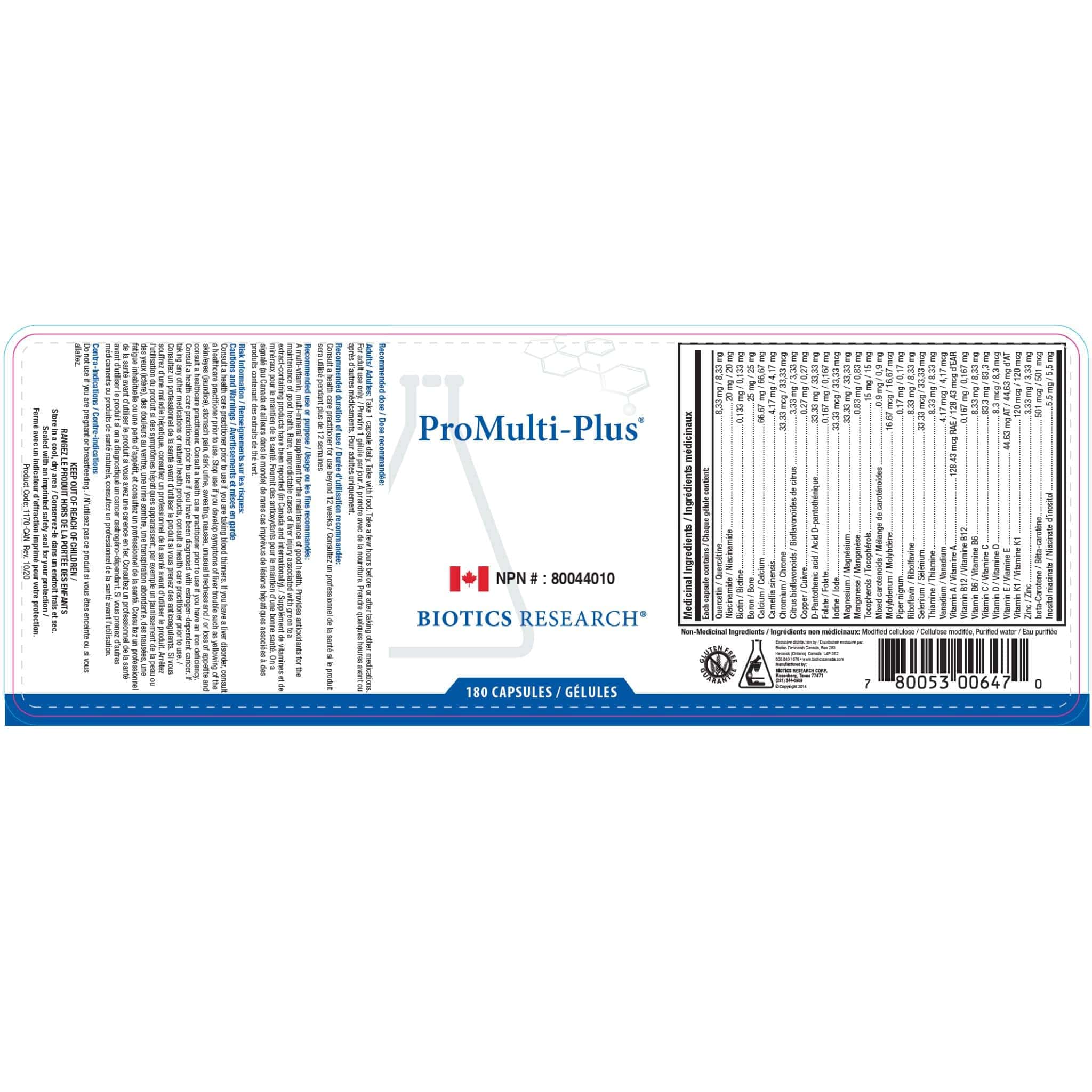Biotics Research ProMulti-Plus, High Potency Multivitamin with Active B Vitamins & Antioxidants, 180 Capsules - Image 2