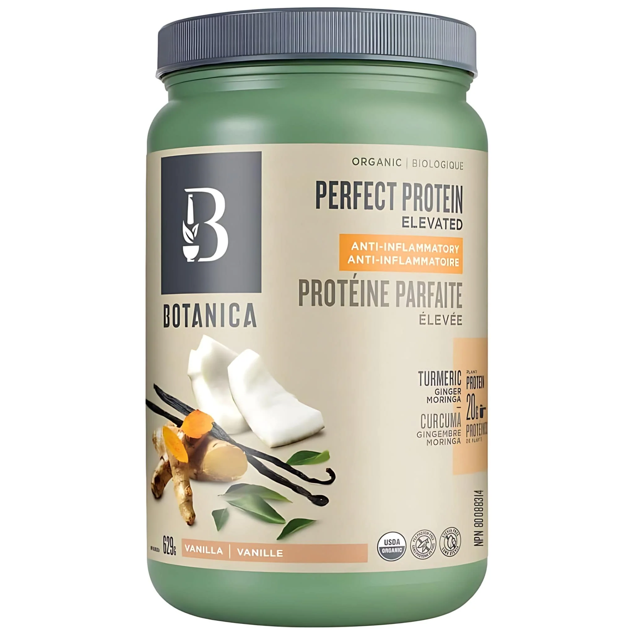 Botanica Perfect Protein Elevated Anti-Inflammatory Powder, Organic Sprouted Fermented Plant Protein, 629g
