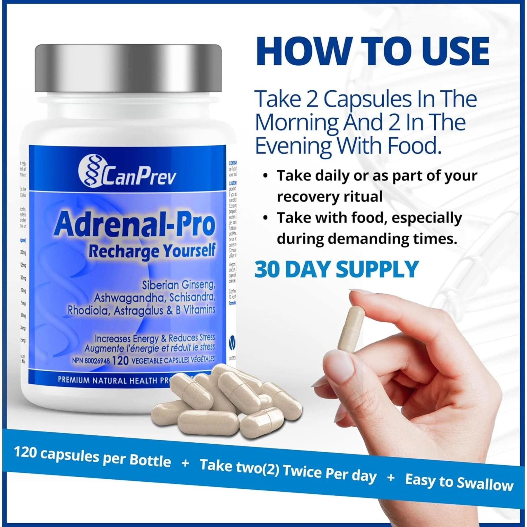 CanPrev Adrenal Pro, Adrenal Gland Support, Increase Energy, Stress Management, 120 Vegetable Capsules - Image 6