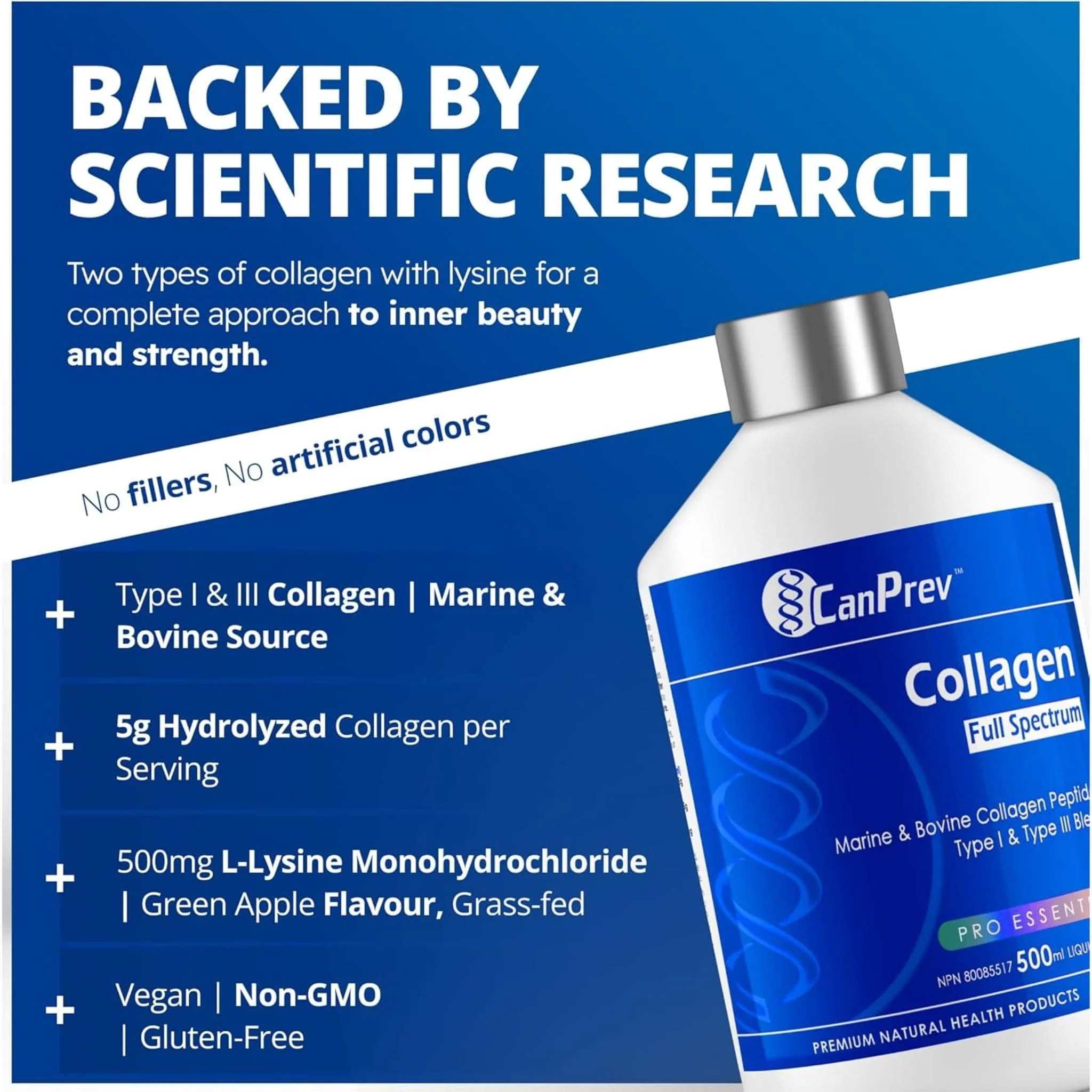 CanPrev Collagen Full Spectrum Liquid Collagen, Bovine and Marine Collagen Type I and Type III, 500ml - Image 5