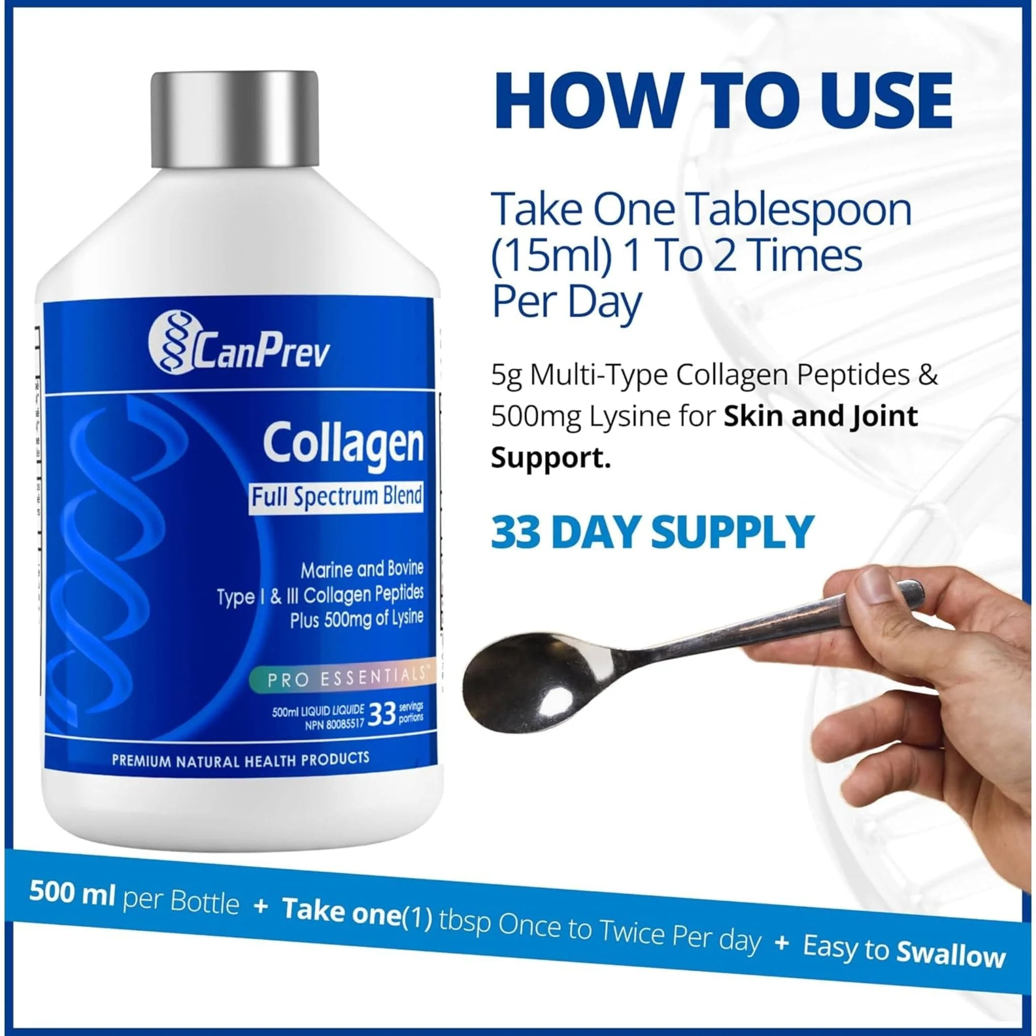 CanPrev Collagen Full Spectrum Liquid Collagen, Bovine and Marine Collagen Type I and Type III, 500ml - Image 7