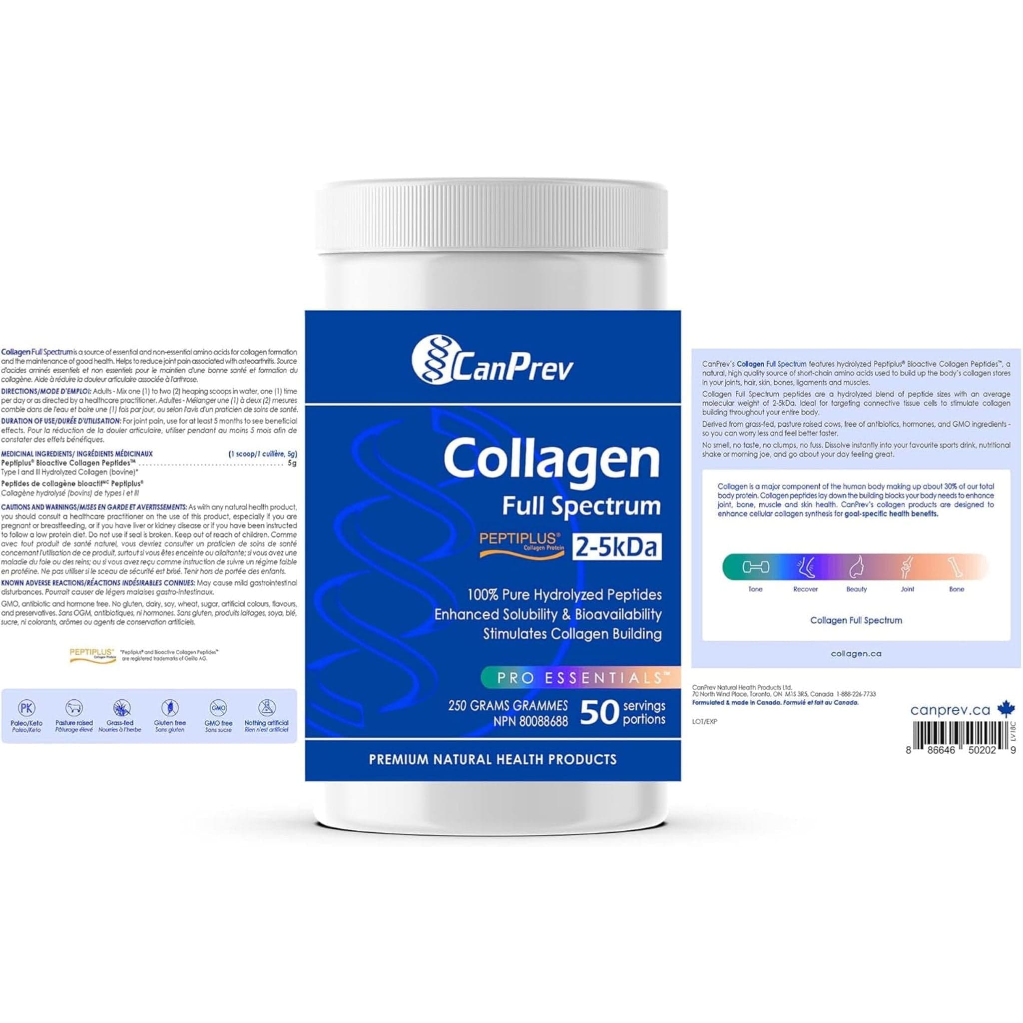 CanPrev Collagen Full Spectrum Peptiplus 100% Pure Hydrolyzed Powder, 250g - Image 9