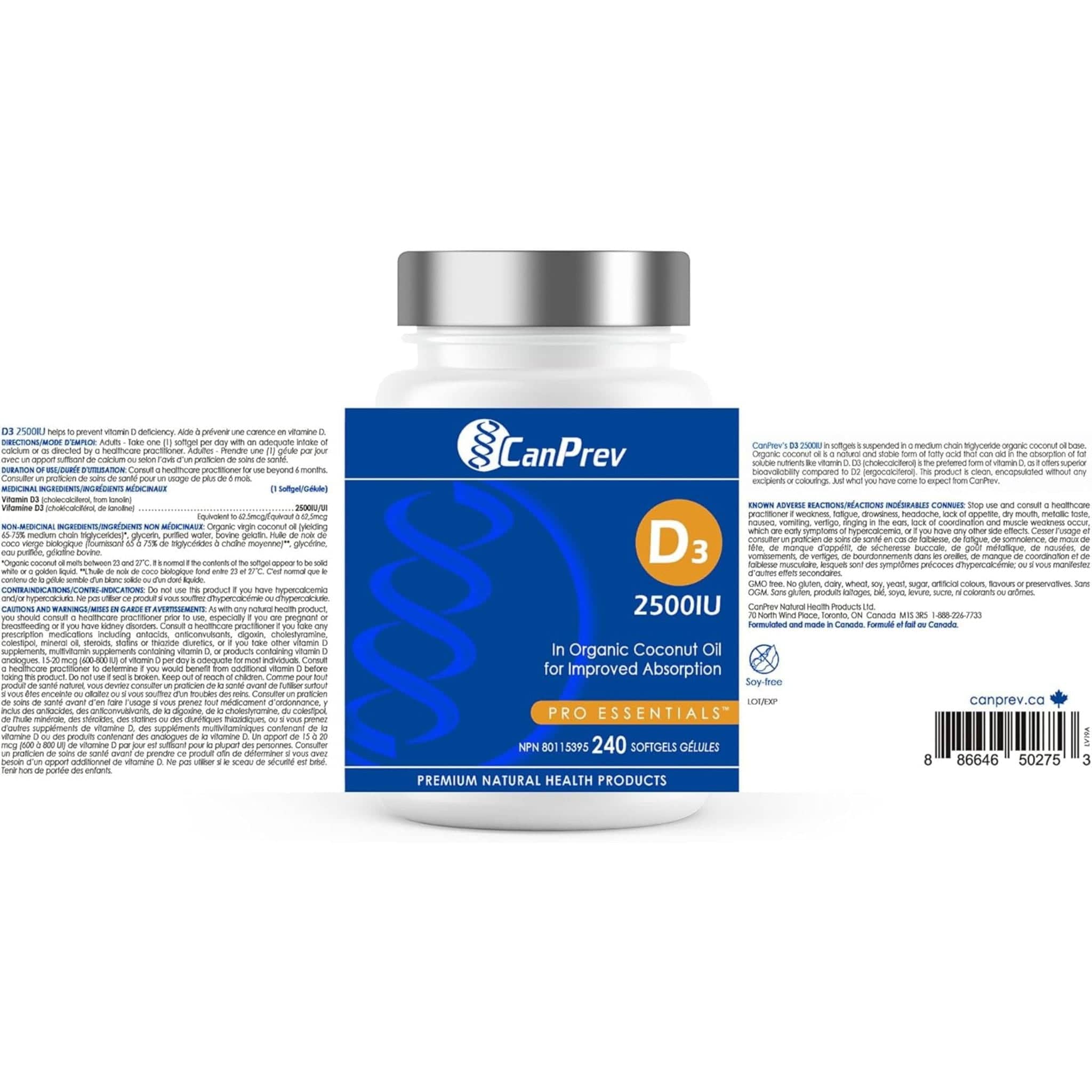 CanPrev Vitamin D3 2500IU Softgels in a MCT Oil Base - Image 12