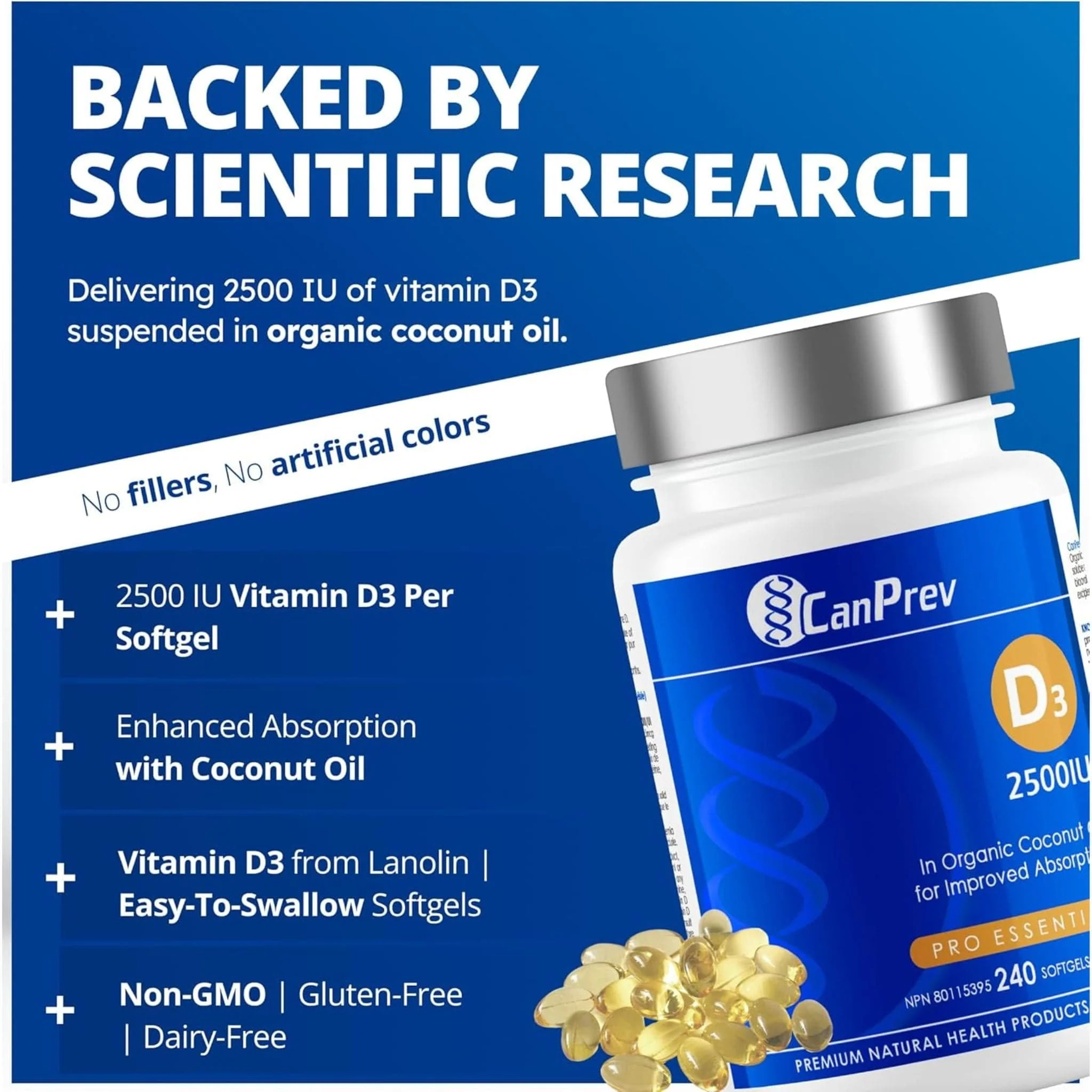 CanPrev Vitamin D3 2500IU Softgels in a MCT Oil Base - Image 14