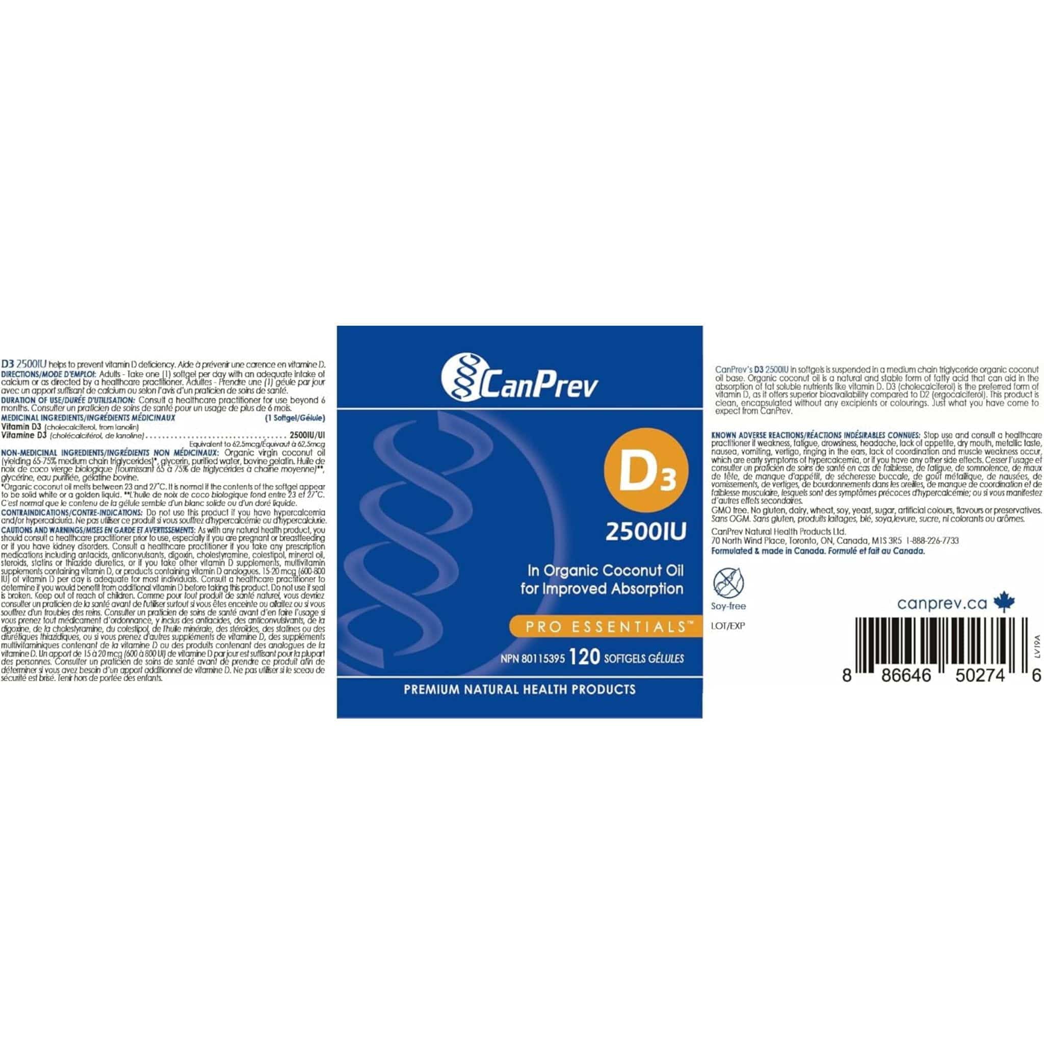 CanPrev Vitamin D3 2500IU Softgels in a MCT Oil Base - Image 3