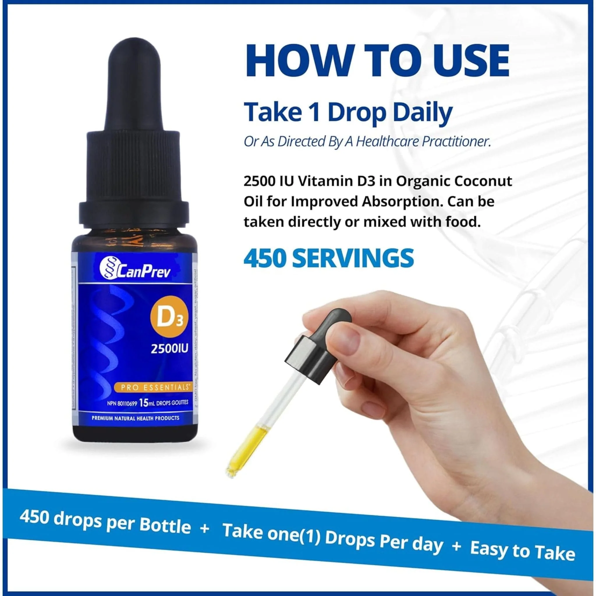 CanPrev D3 Drops 2500IU - MCT Base, 15ml - Image 7