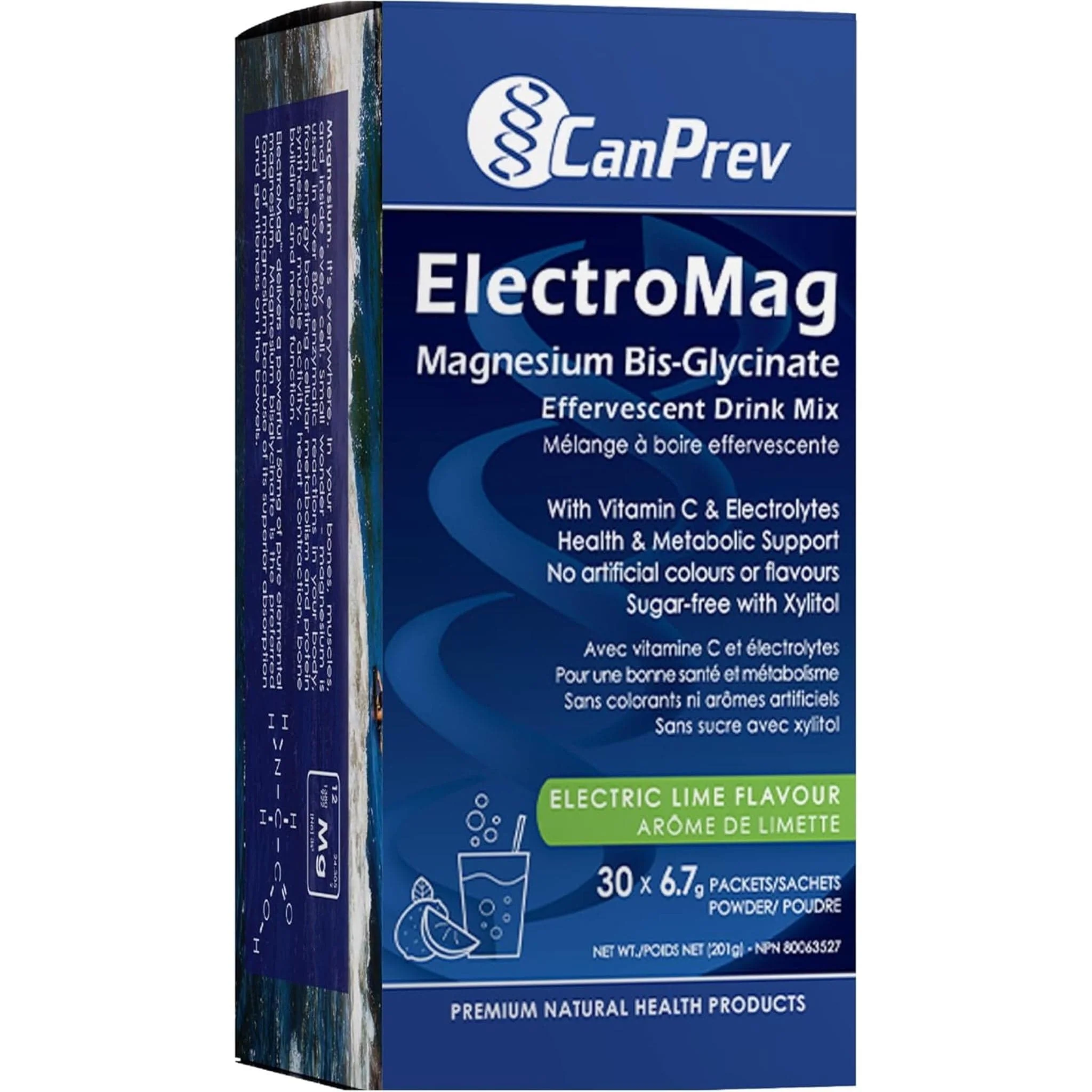 CanPrev ElectroMag Magnesium Bis-Glycinate Effervescent Drink Mix, 30 Packets