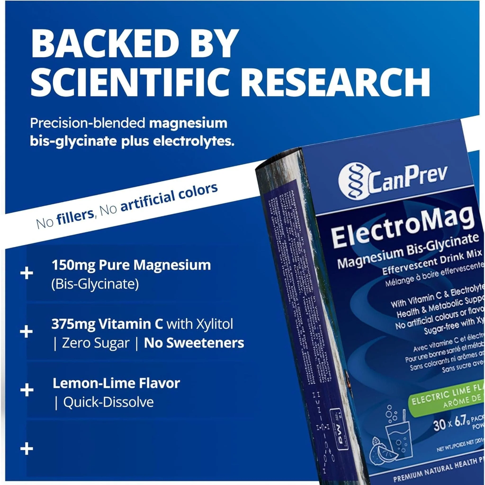 CanPrev ElectroMag Magnesium Bis-Glycinate Effervescent Drink Mix, 30 Packets - Image 3