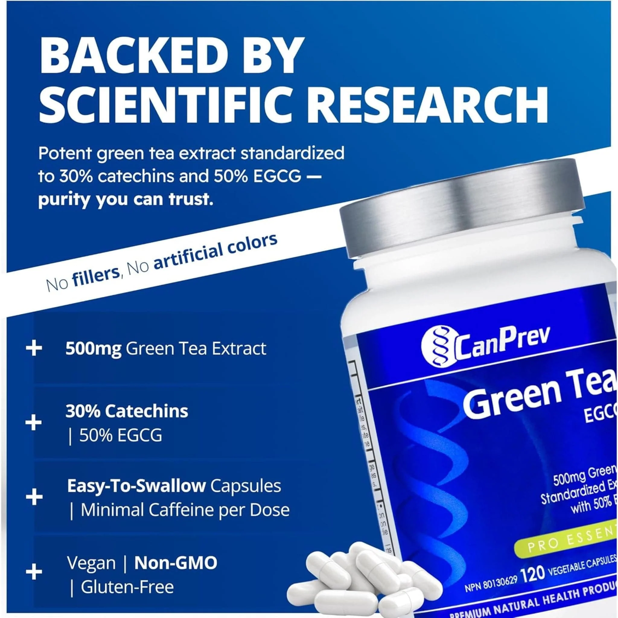 CanPrev Green Tea 500mg Standardized Extract with 50% EGCG, 120 Vegetable Capsules - Image 4