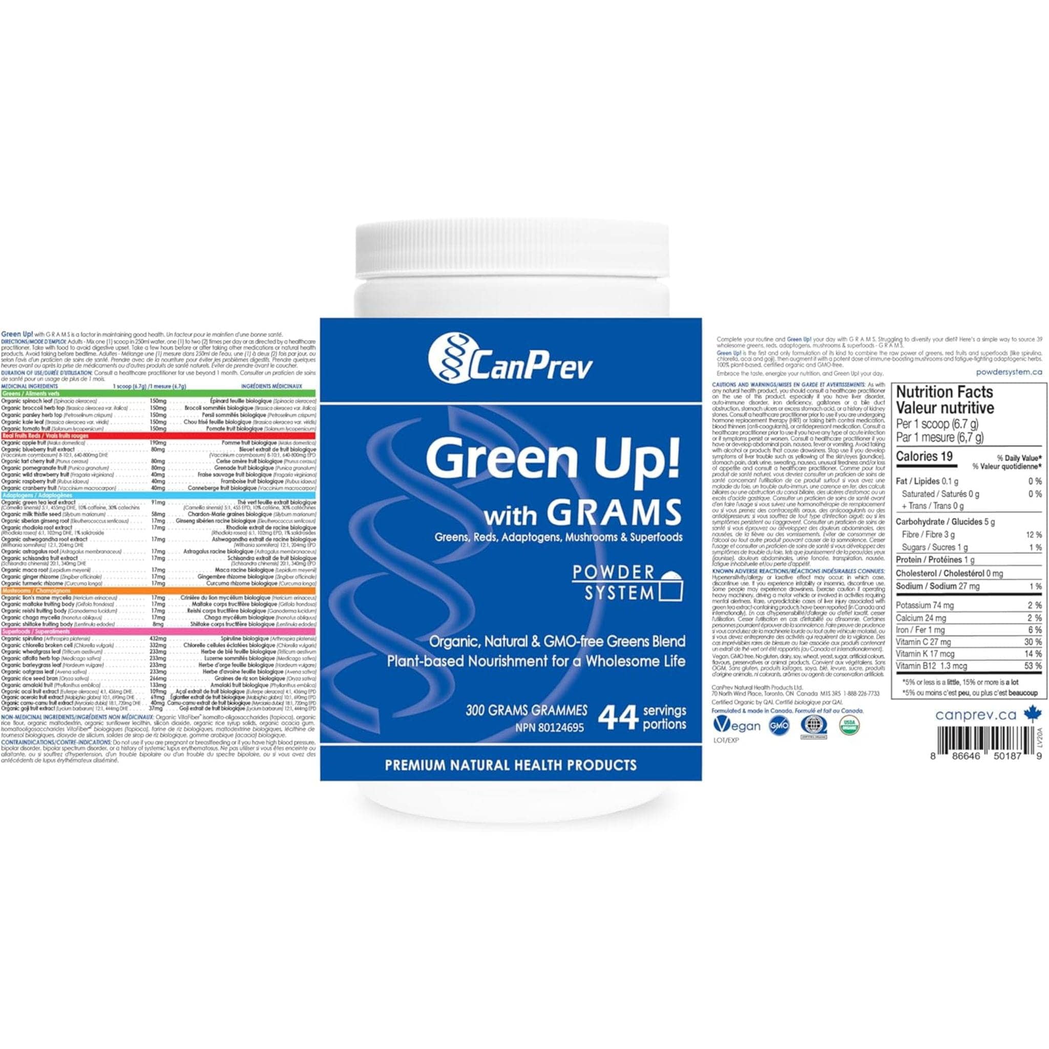 CanPrev Green Up! Powder (Organic, Natural, Non-GMO Greens Blend), 300g - Image 3