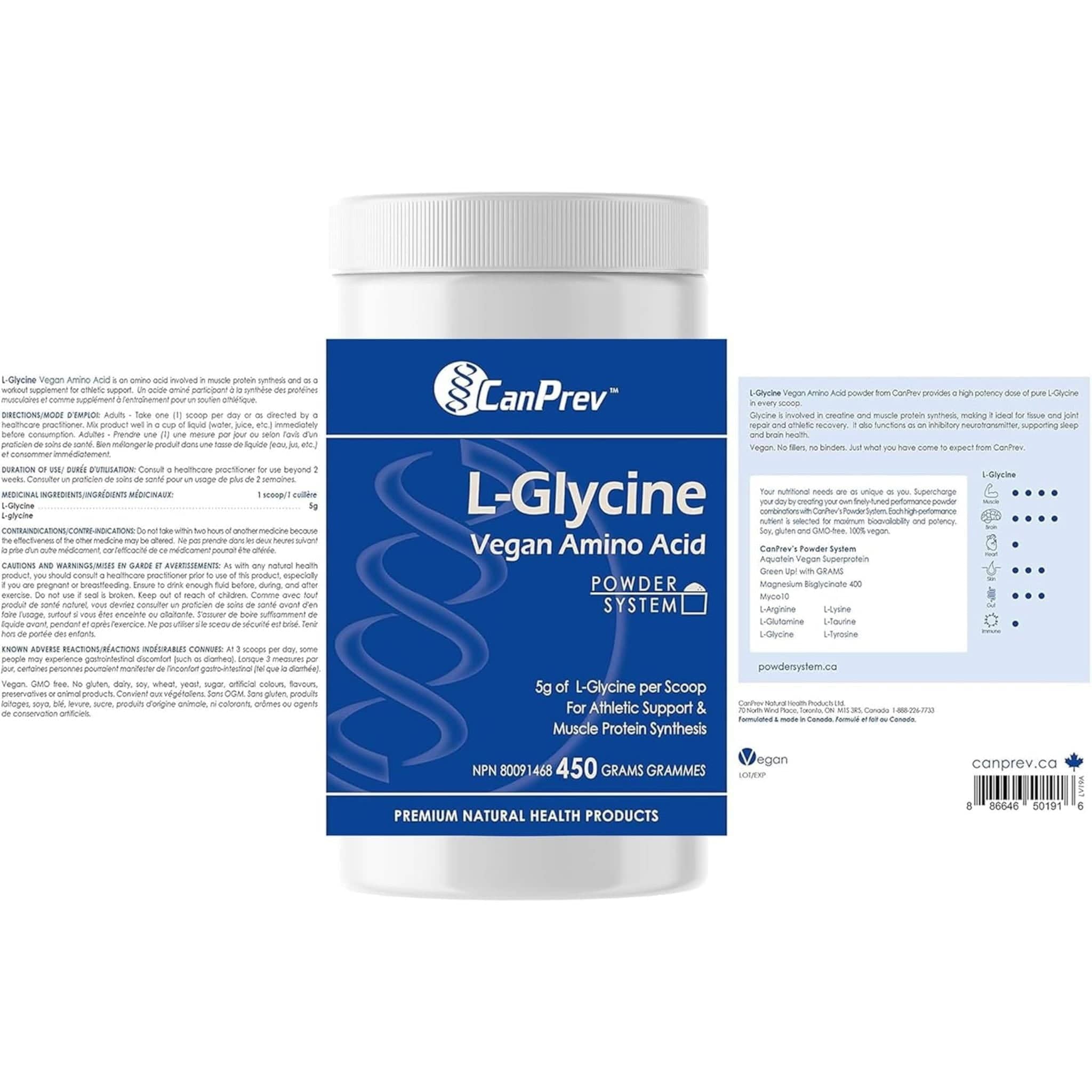 CanPrev L-Glycine Powder Amino Acid, Fermented, Vegan, 450g - Image 3