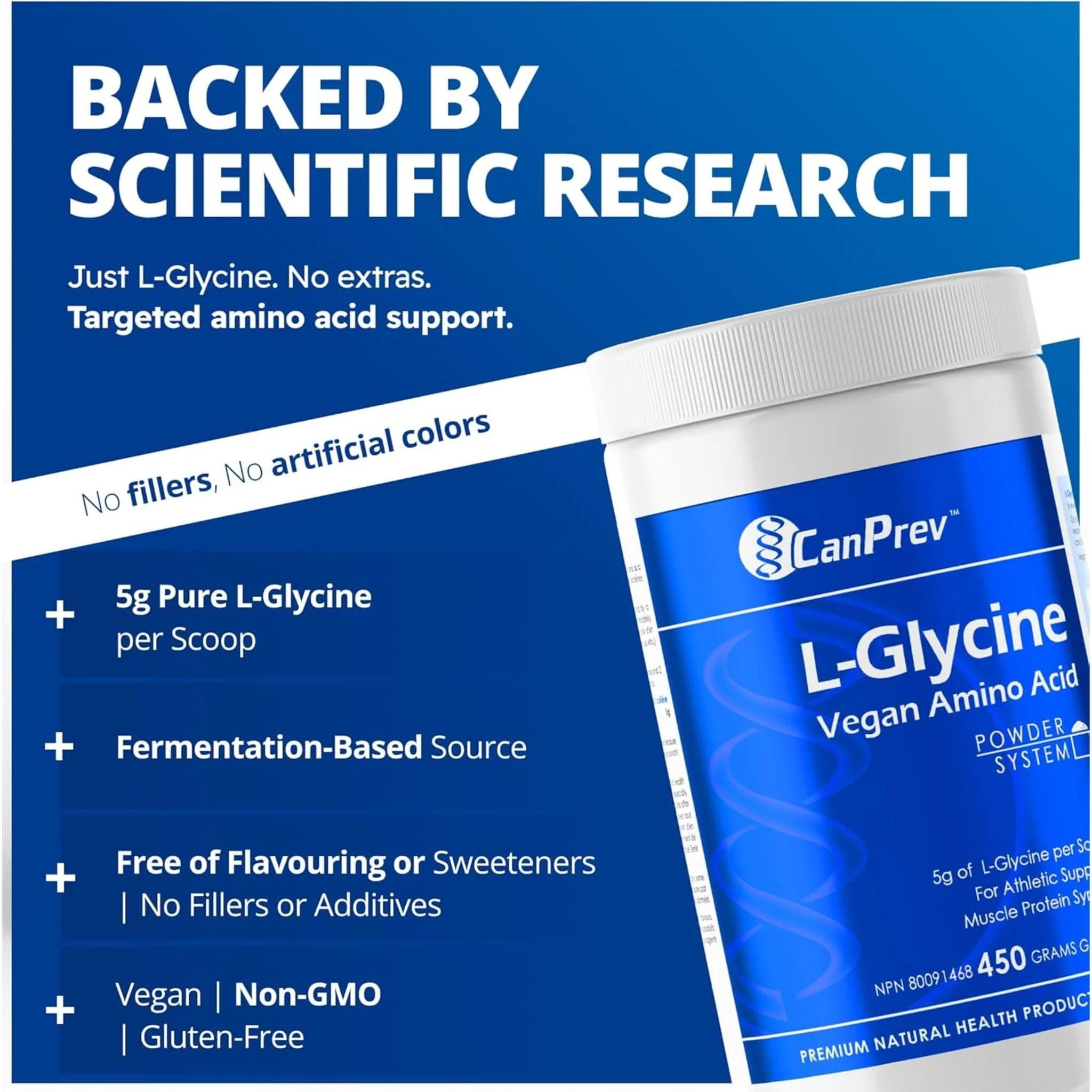 CanPrev L-Glycine Powder Amino Acid, Fermented, Vegan, 450g - Image 5