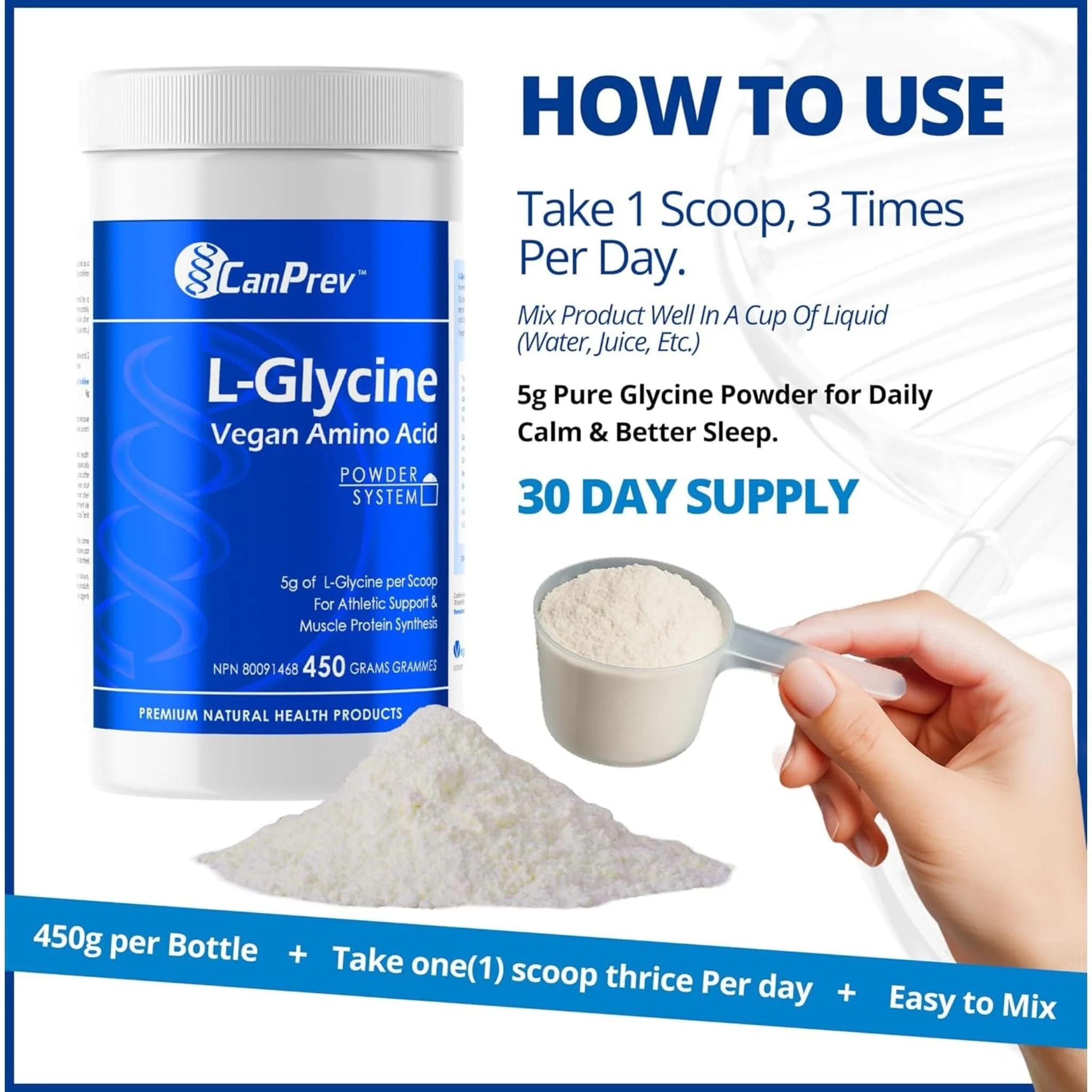 CanPrev L-Glycine Powder Amino Acid, Fermented, Vegan, 450g - Image 7