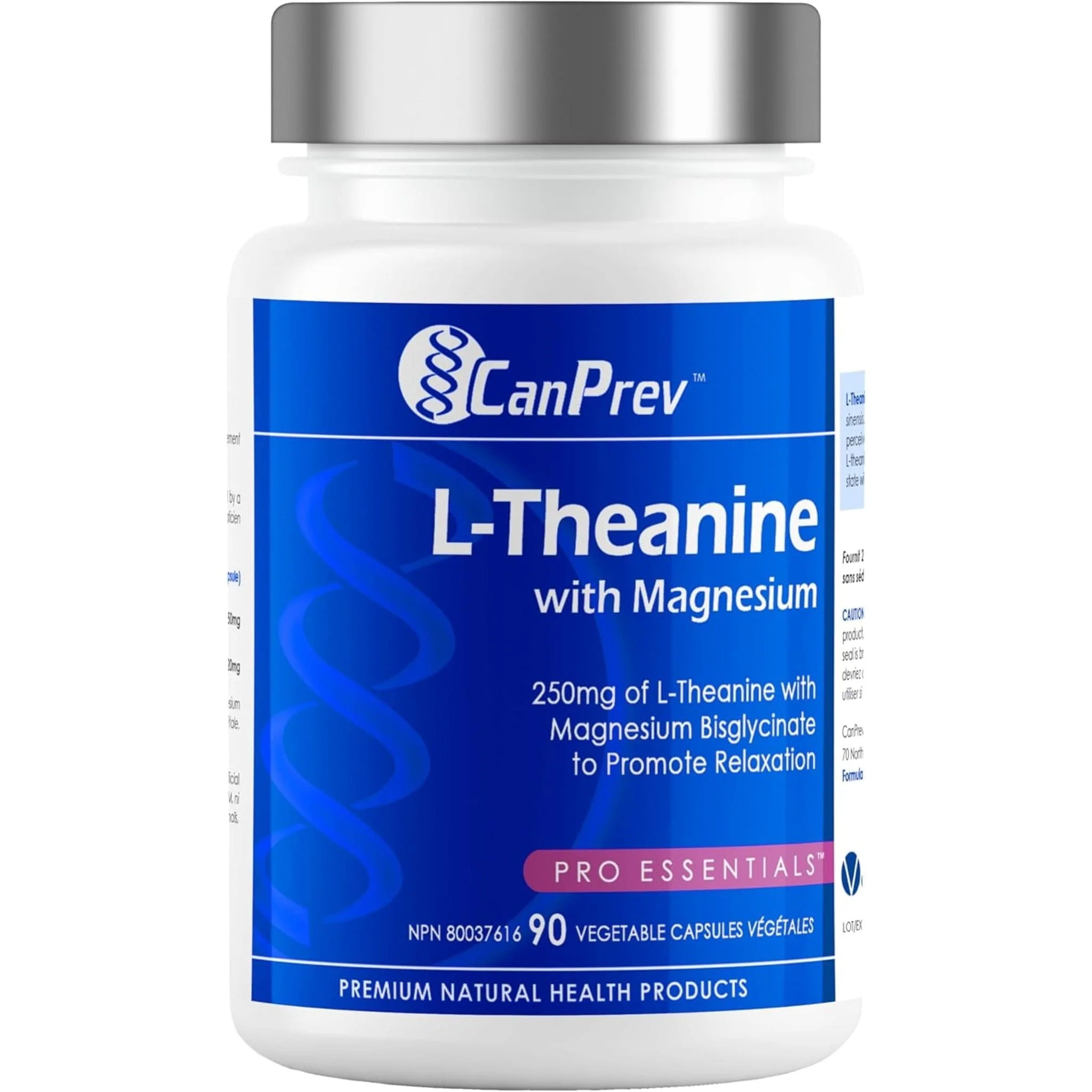 CanPrev L-Theanine 250mg with Magnesium Bisglycinate 20mg, 90 Vegetable Capsules - Image 2