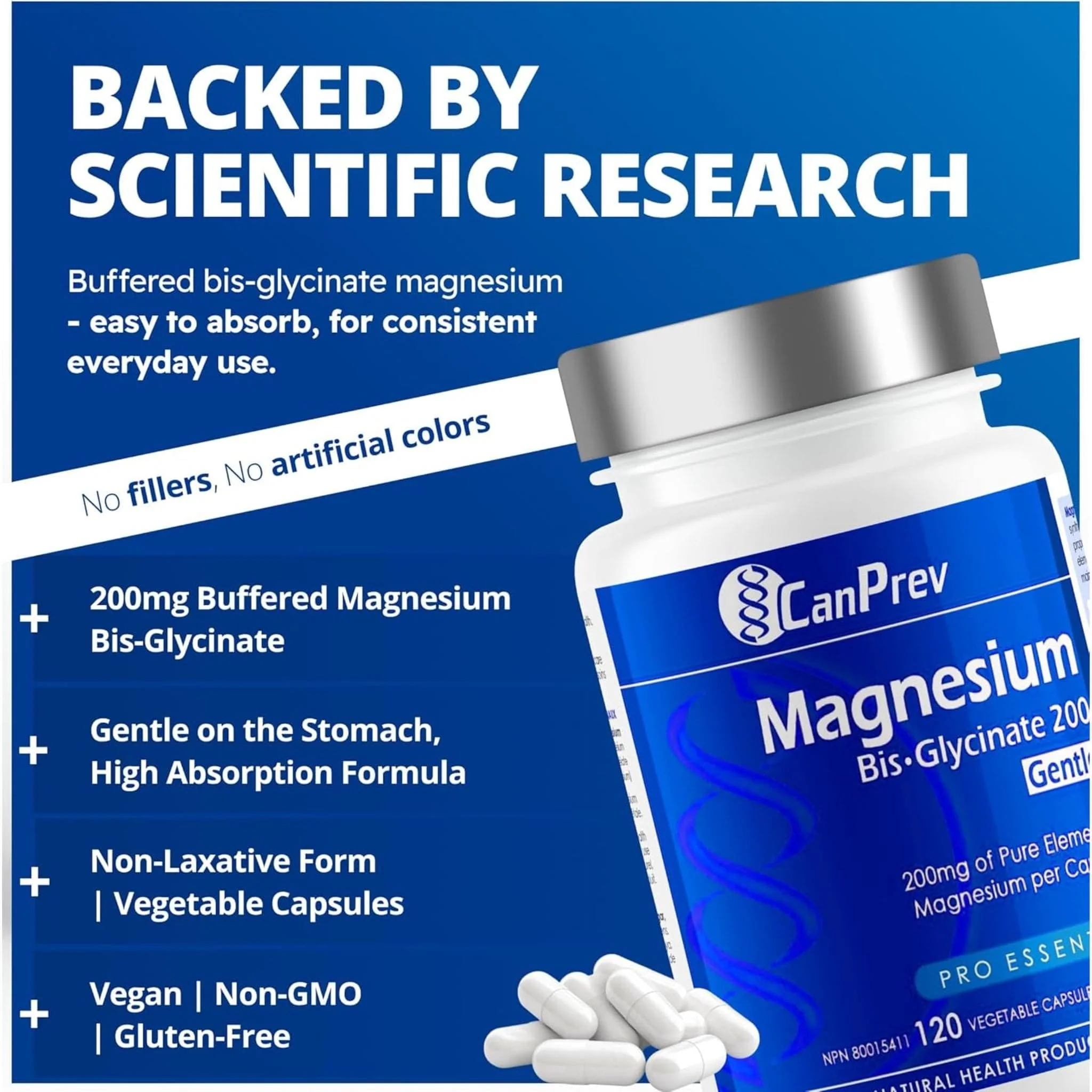 CanPrev Magnesium Bisglycinate 200 Gentle, Highly Absorbable Magnesium 200mg Capsules - Image 13