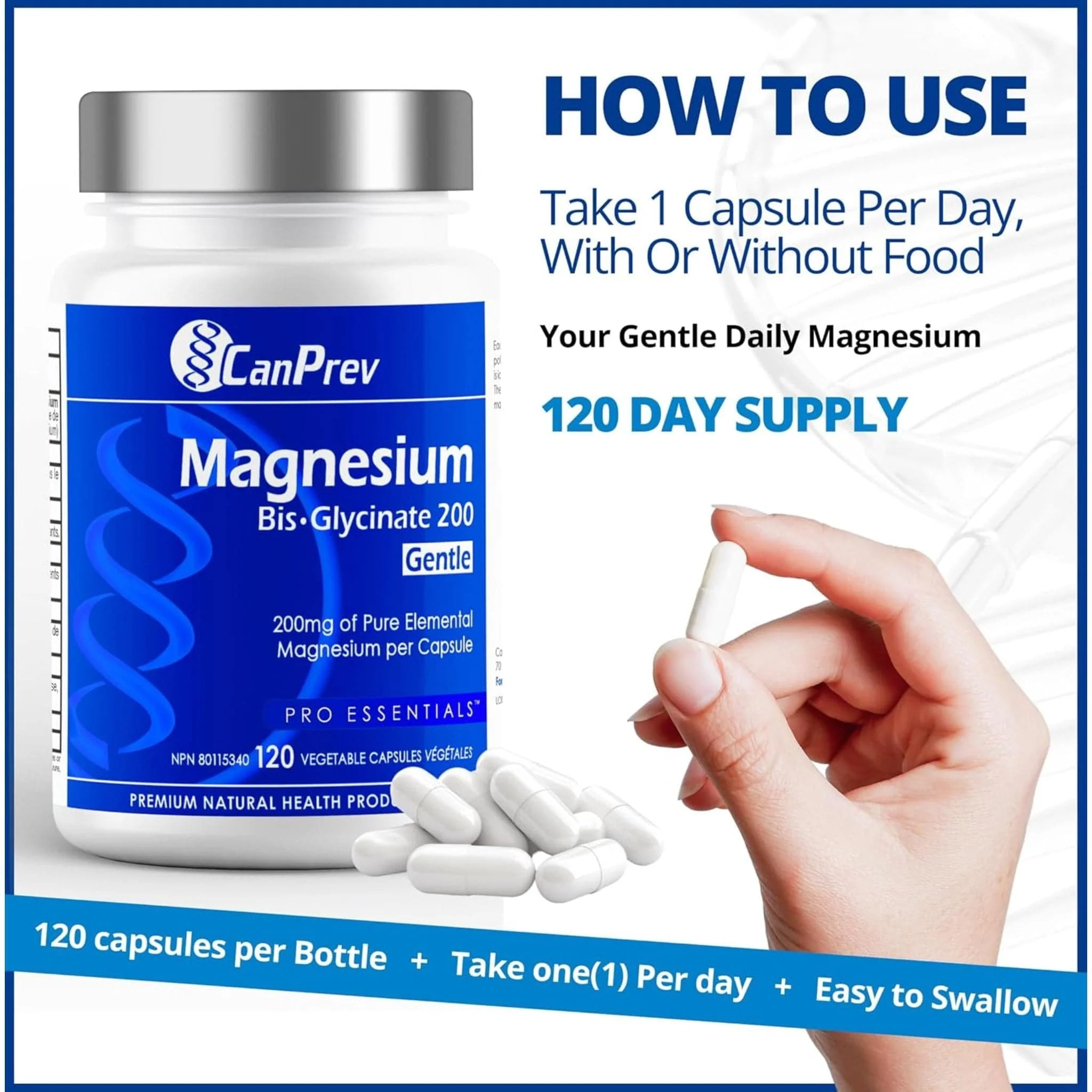CanPrev Magnesium Bisglycinate 200 Gentle, Highly Absorbable Magnesium 200mg Capsules - Image 15