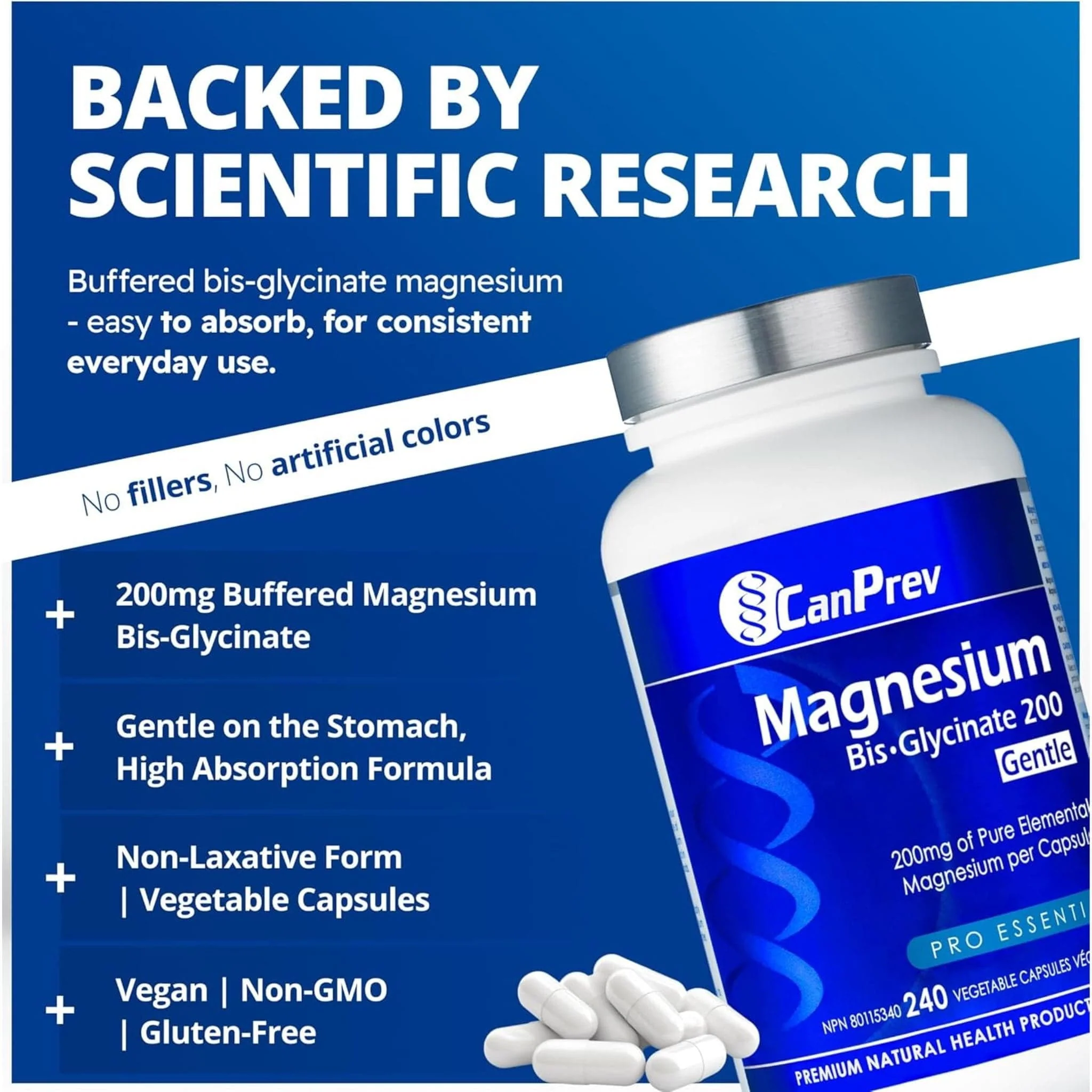 CanPrev Magnesium Bisglycinate 200 Gentle, Highly Absorbable Magnesium 200mg Capsules - Image 22