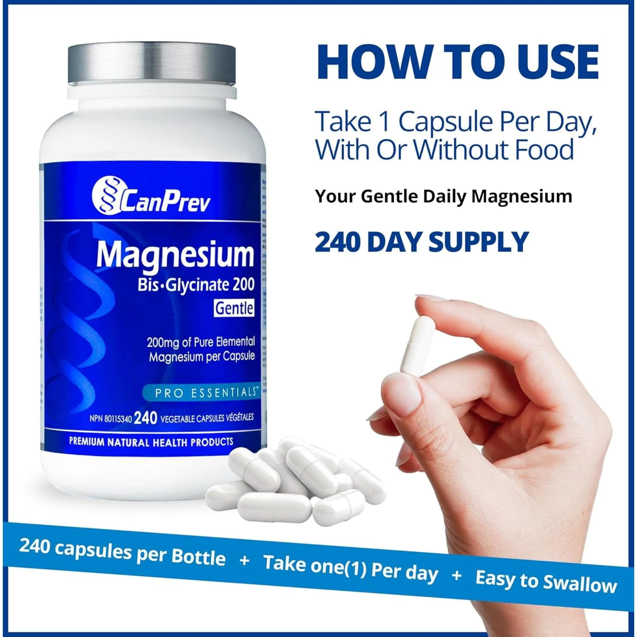 CanPrev Magnesium Bisglycinate 200 Gentle, Highly Absorbable Magnesium 200mg Capsules - Image 24