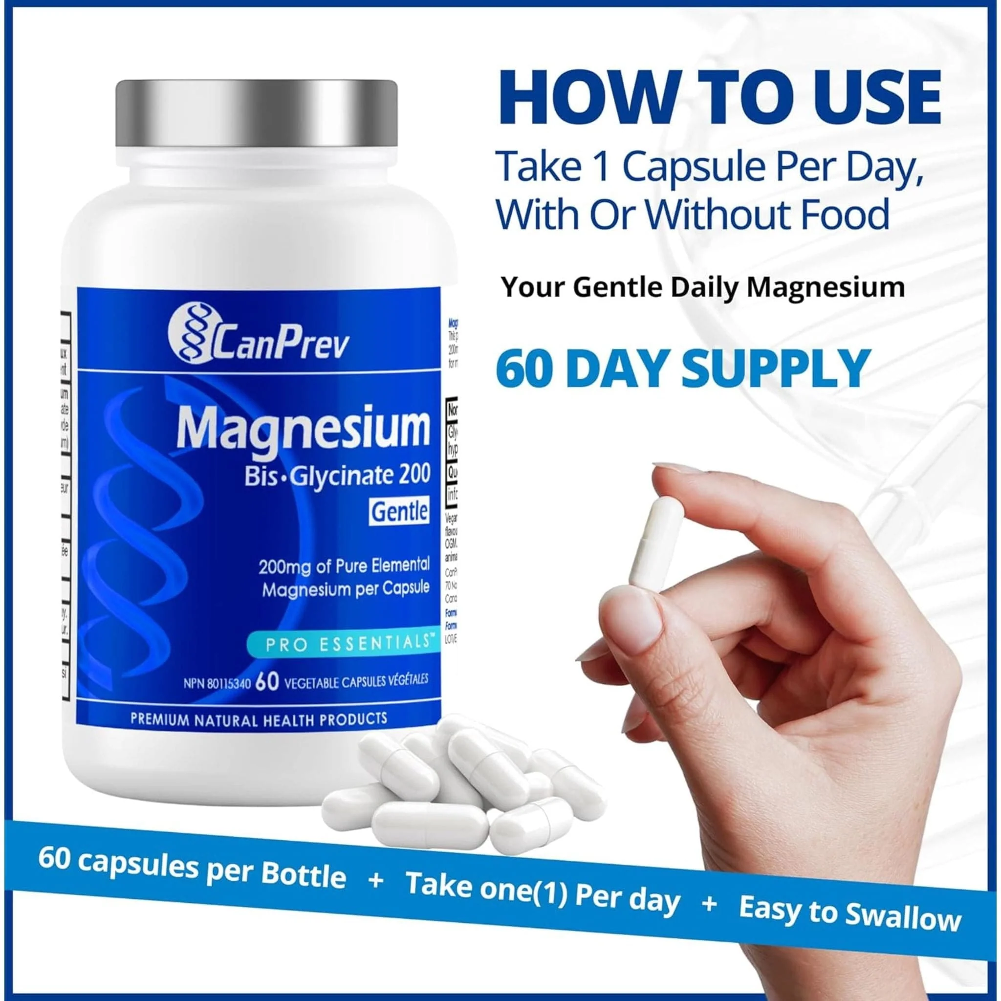 CanPrev Magnesium Bisglycinate 200 Gentle, Highly Absorbable Magnesium 200mg Capsules - Image 5