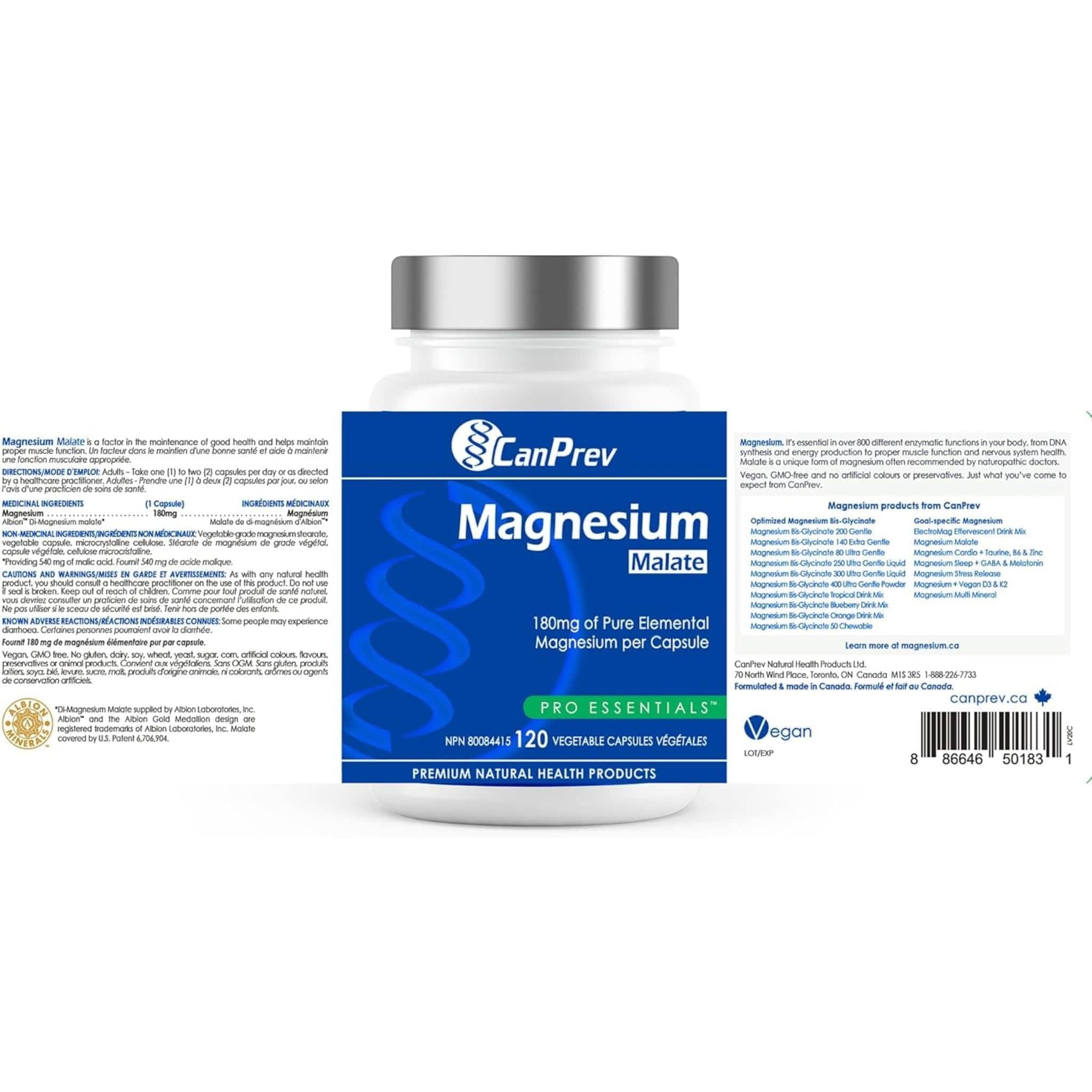 CanPrev Magnesium Malate 180mg, 120 Vegetable Capsules - Image 3