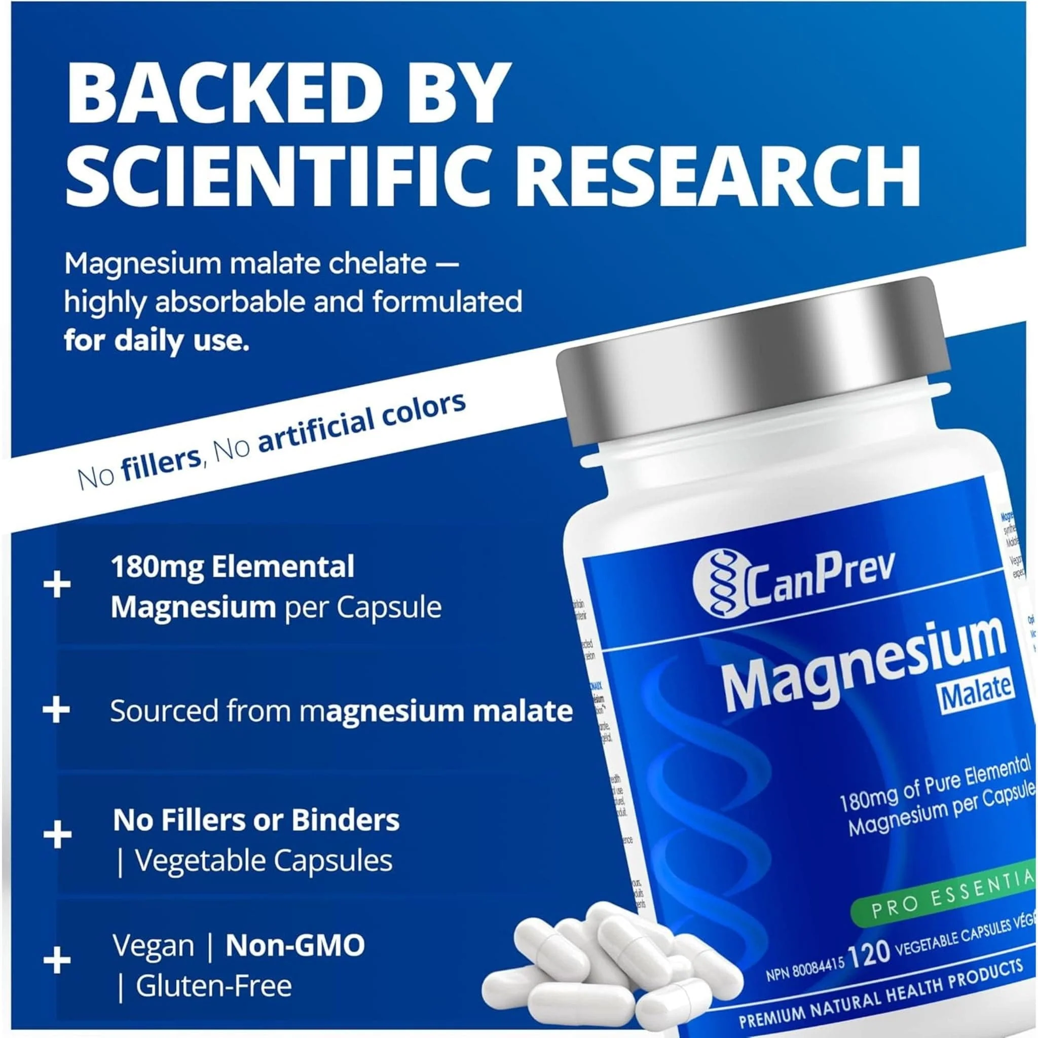 CanPrev Magnesium Malate 180mg, 120 Vegetable Capsules - Image 5