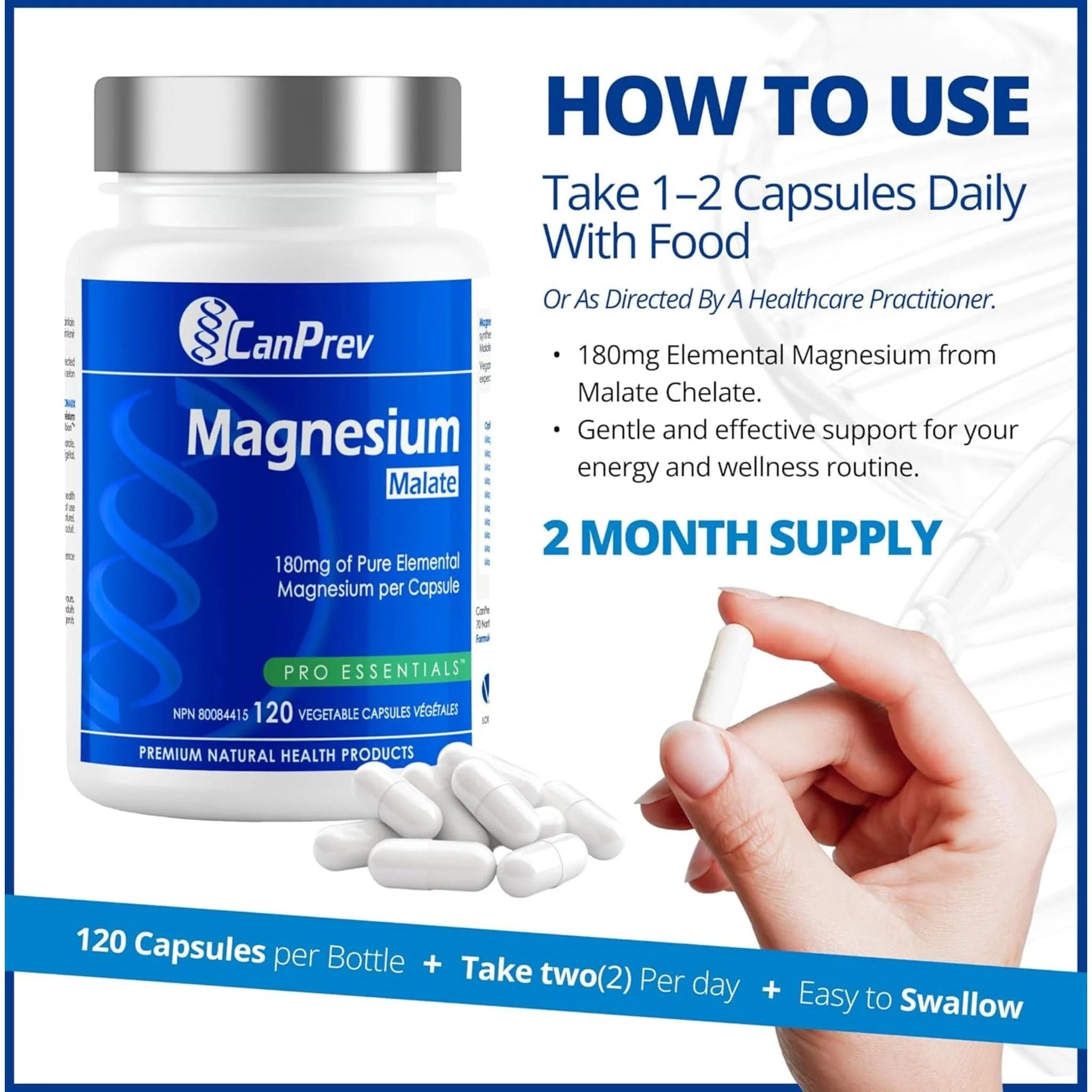 CanPrev Magnesium Malate 180mg, 120 Vegetable Capsules - Image 7