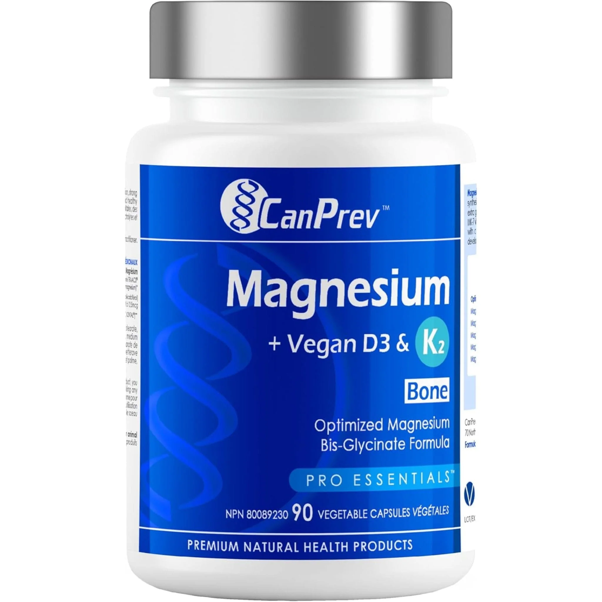 CanPrev Magnesium, Vegan D3 & K2 for Bones, 90 Vegetable Capsules