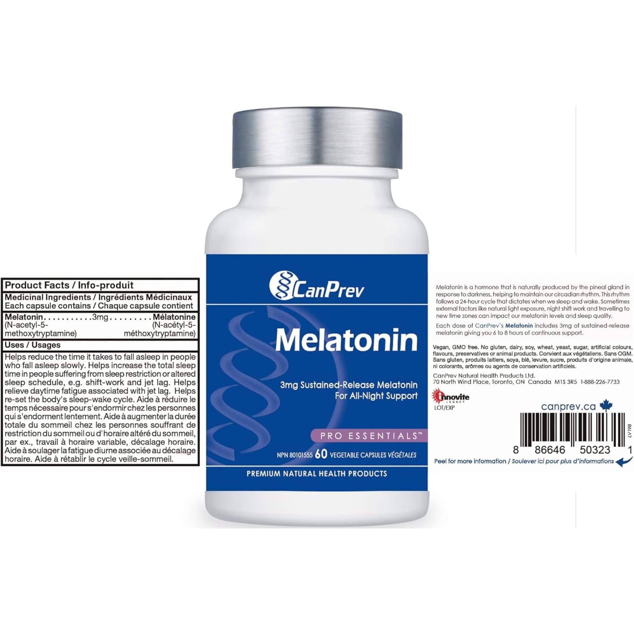 CanPrev Melatonin 3mg Sustained Release, 60 Vegetable Capsules - Image 3