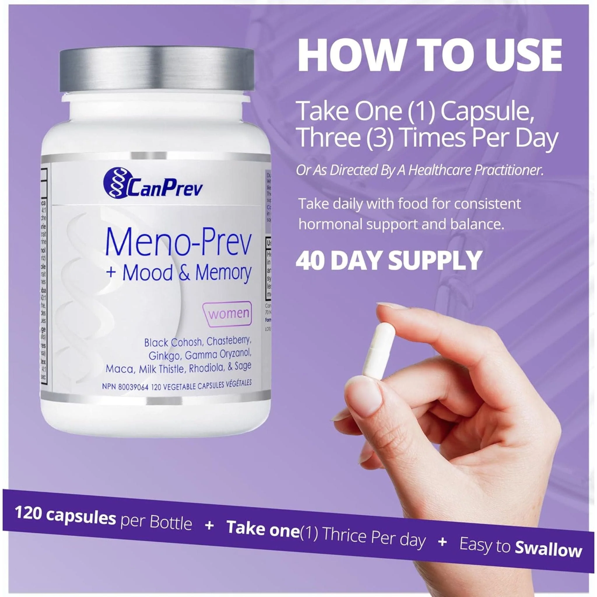 CanPrev Meno-Prev + Mood & Memory for Women, Menopause Support, 120 Vegicaps - Image 7
