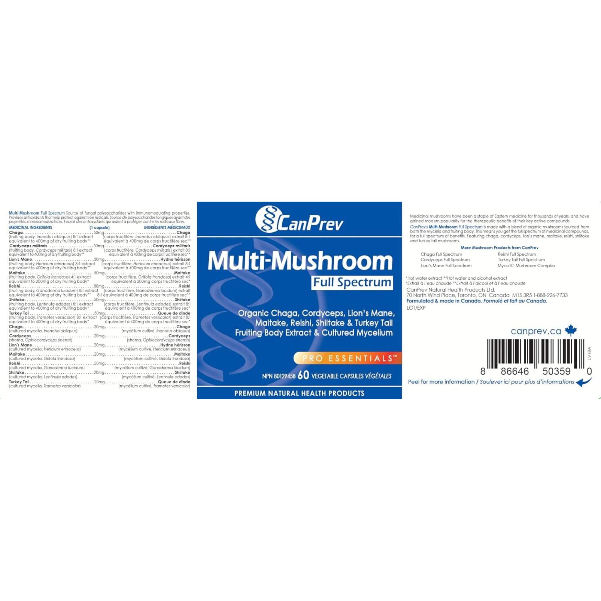 CanPrev Multi-Mushroom Full Spectrum, 7 Organic Medicinal Mushrooms for Immune, Gut and Cognitive Health, 60 Vegetable Capsules - Image 2