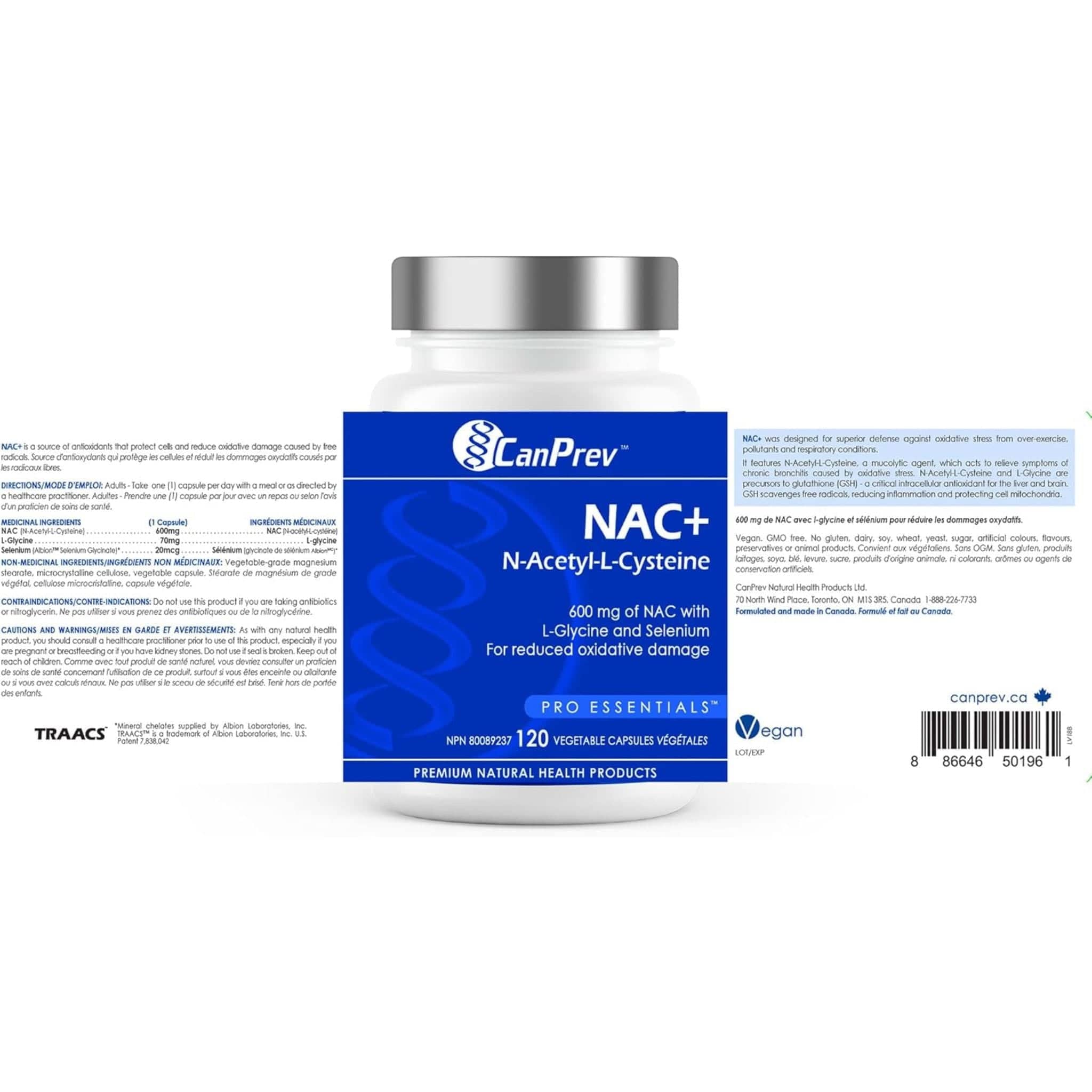 CanPrev NAC 600mg N-Acetyl-L-Cysteine with Glycine and Selenium, 120 Capsules - Image 9